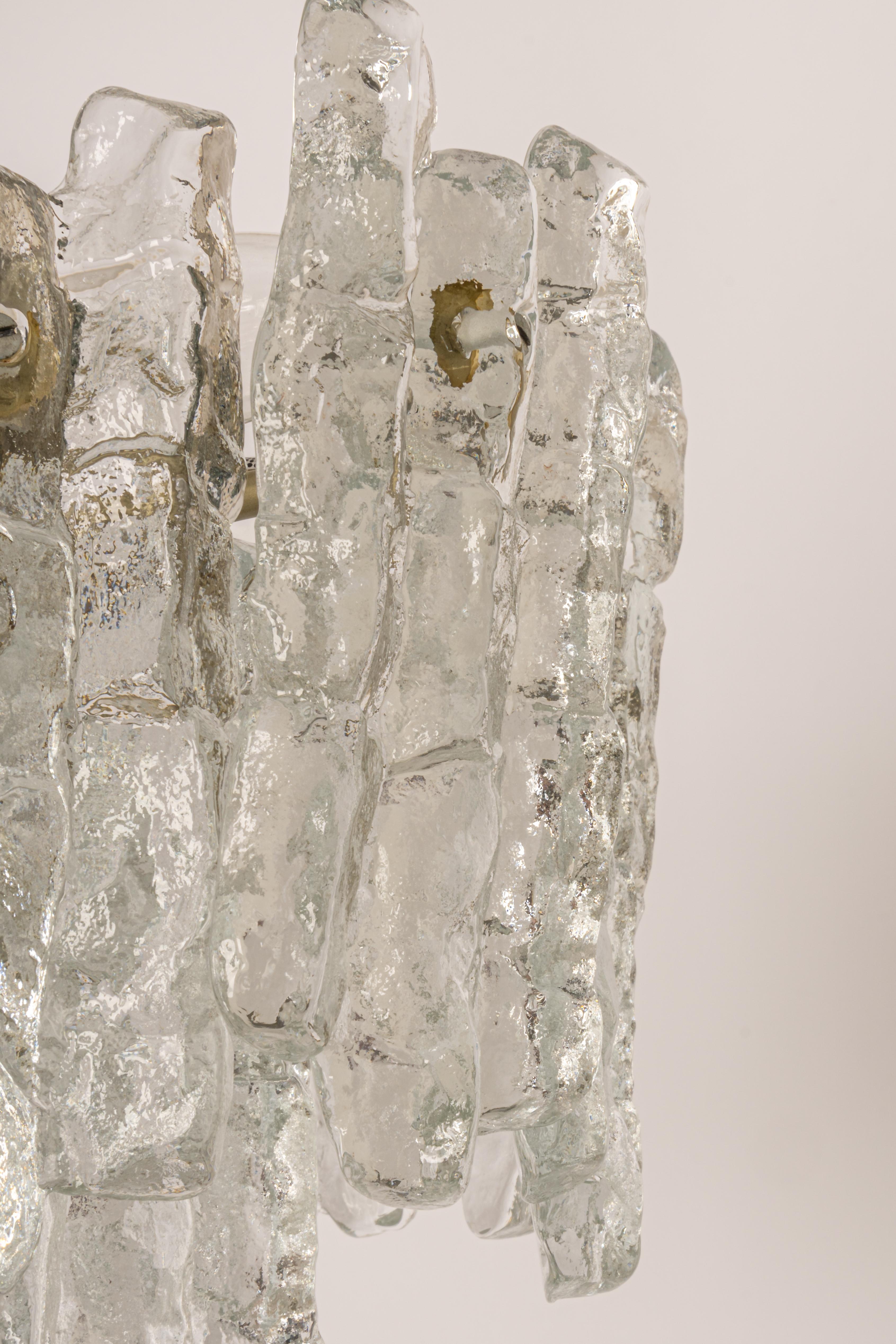 Austrian 1 of 5 Large Murano Ice Glass Chandelier by Kalmar, Austria, 1960s For Sale