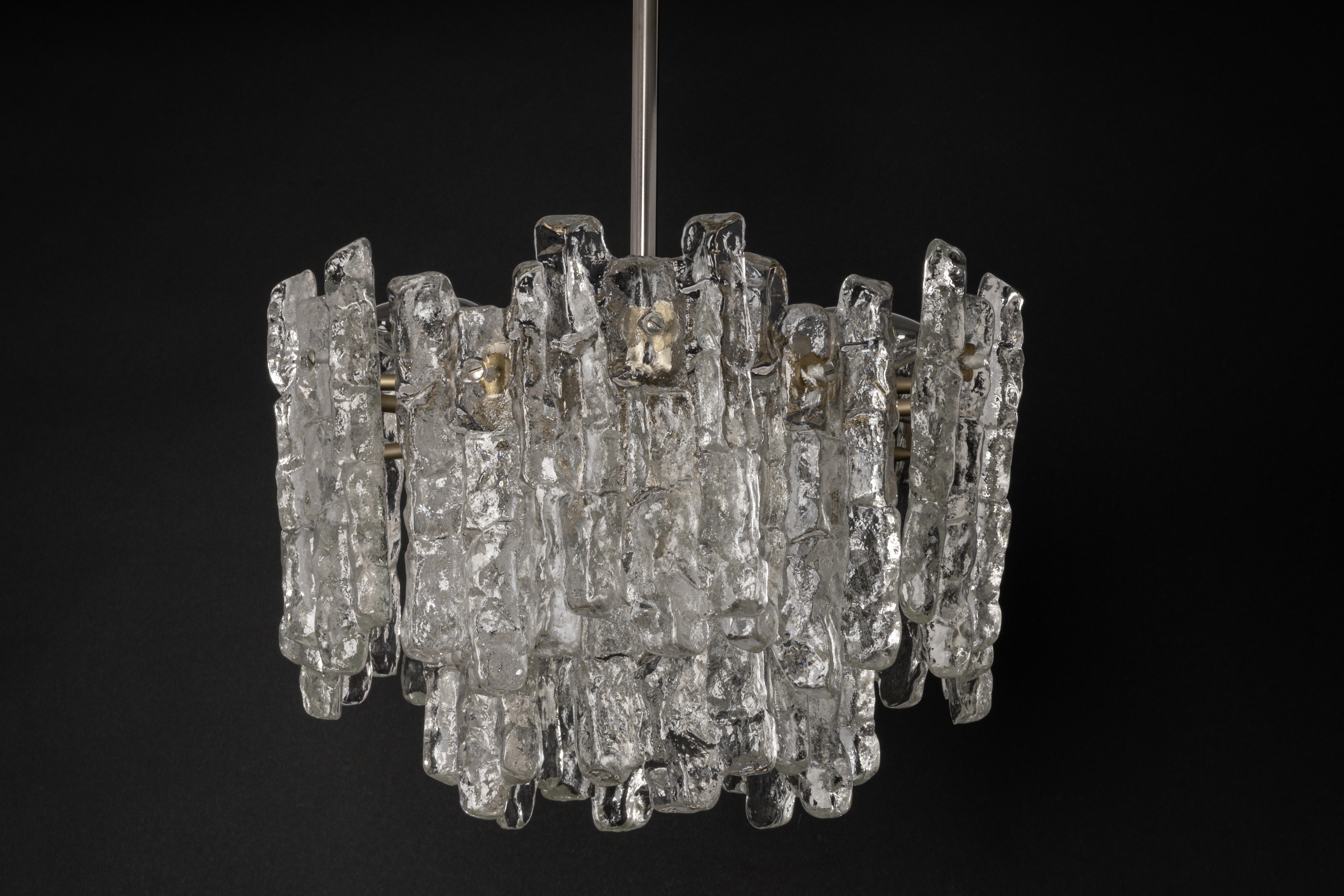Murano Glass 1 of 5 Large Murano Ice Glass Chandelier by Kalmar, Austria, 1960s For Sale