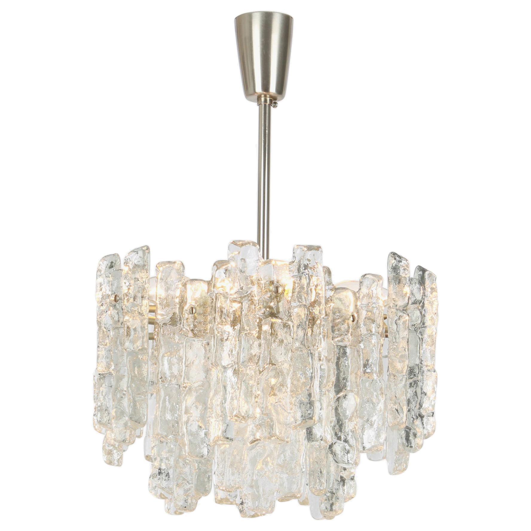 1 of 5 Large Murano Ice Glass Chandelier by Kalmar, Austria, 1960s For Sale 1