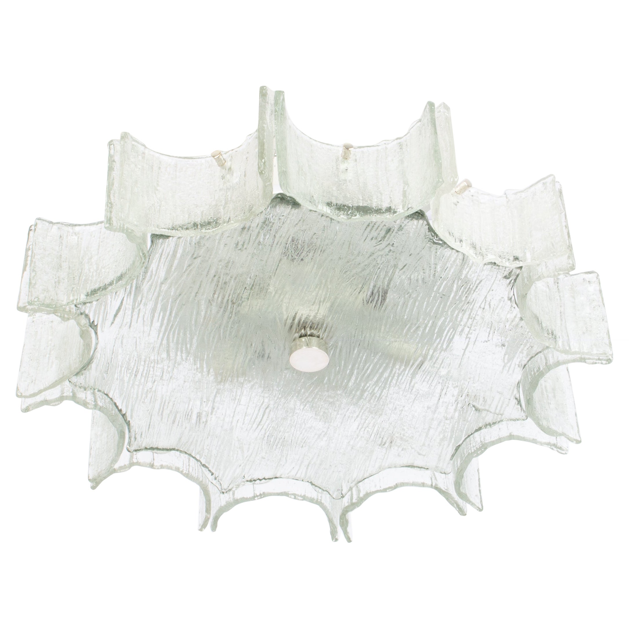 1 des 5 grands plafonniers chromés en verre de glace de Murano par Kaiser, Allemagne, années 1960 en vente