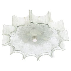 1 of 5 Large Murano Ice Glass Chrome Flushmount by Kaiser, Germany, 1960s