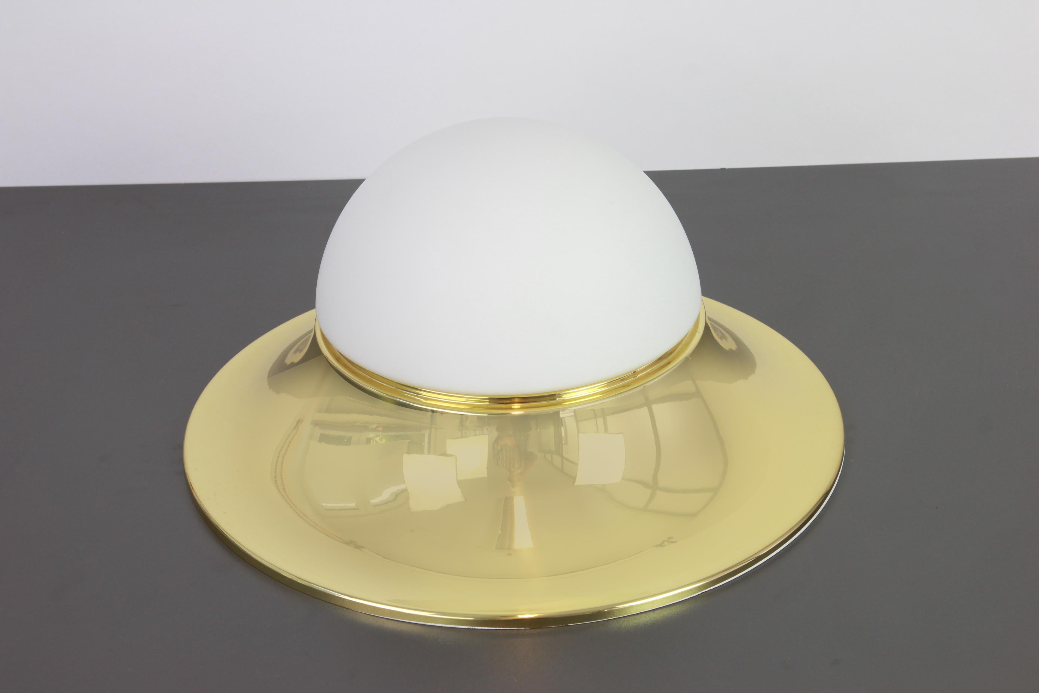 1 of 5 Large UFO Brass Glass Flushmounts, Limburg, Germany, 1970s In Good Condition For Sale In Aachen, NRW