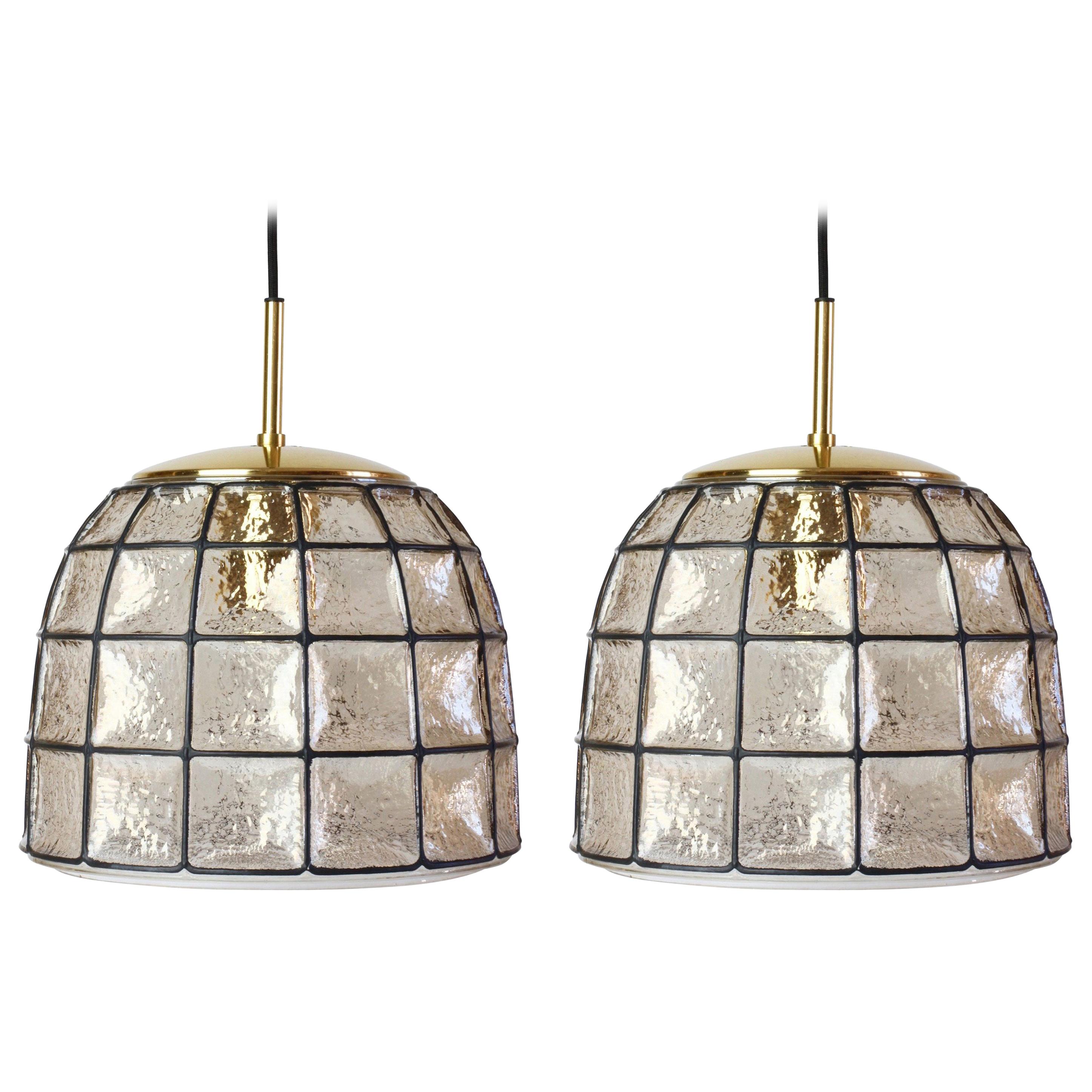 1 of 3 Limburg Vintage Black Iron, Glass and Brass Bell Pendant Lights, c.1965 For Sale