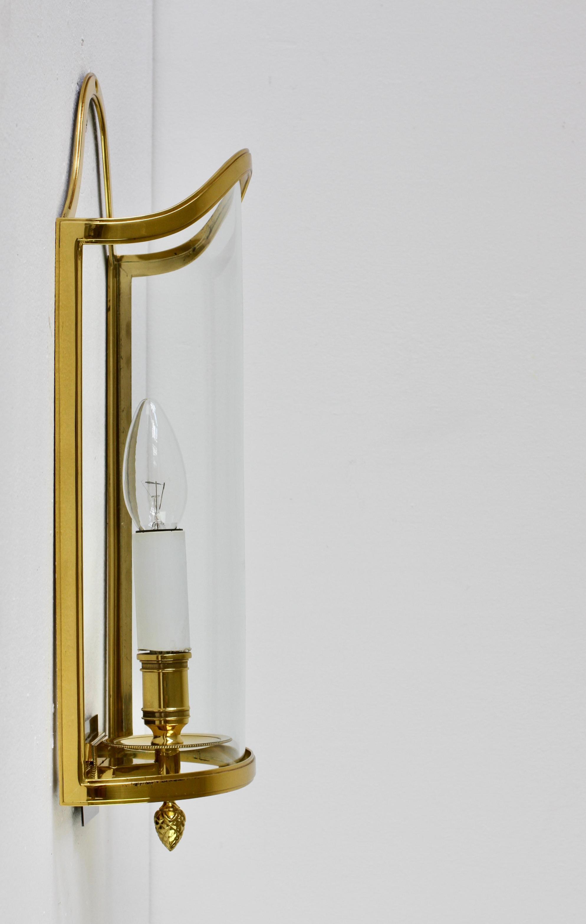 German 1 of 5 Maison Jansen Style Polished Brass Sconces by Vereinigte Werkstätten For Sale