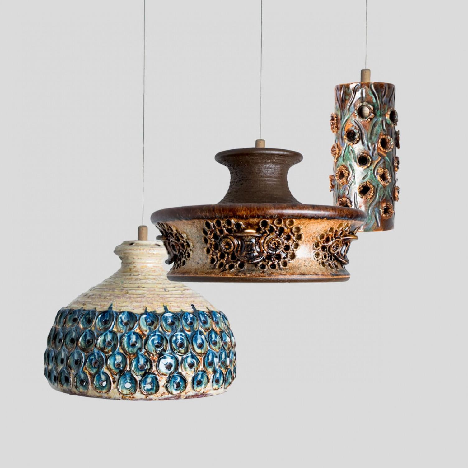 1 of 5 Lampade a sospensione in ceramica mista, Danimarca, 1970 in vendita 7
