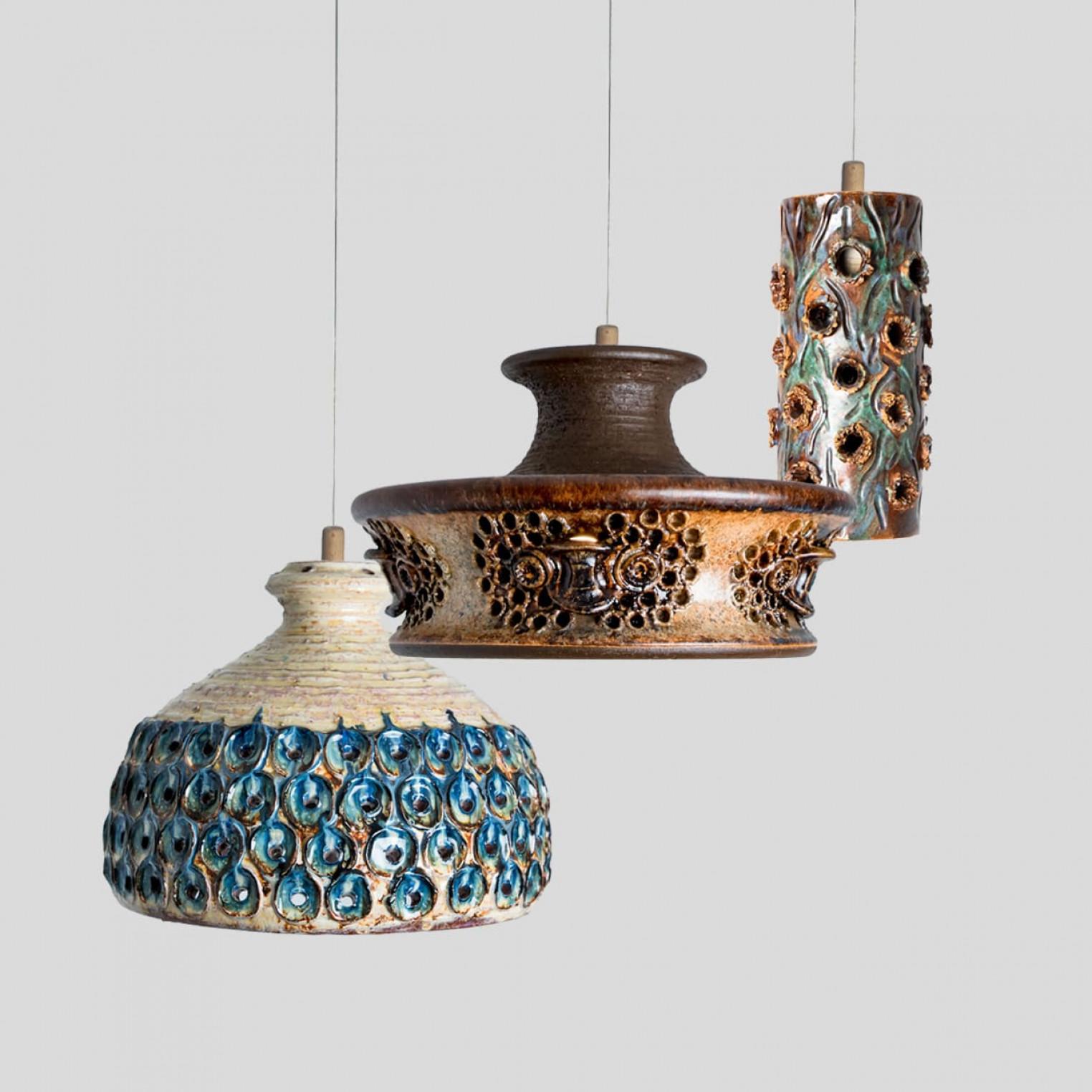 1 of 5 Mixed Ceramic Pendant Lights, Denmark, 1970 im Angebot 8