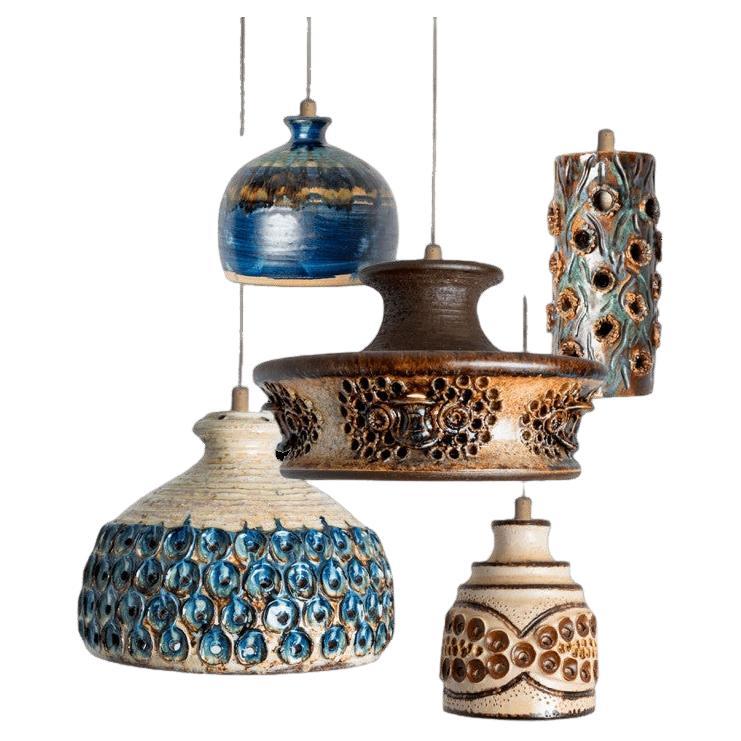 1 of 5 Mixed Ceramic Pendant Lights, Denmark, 1970