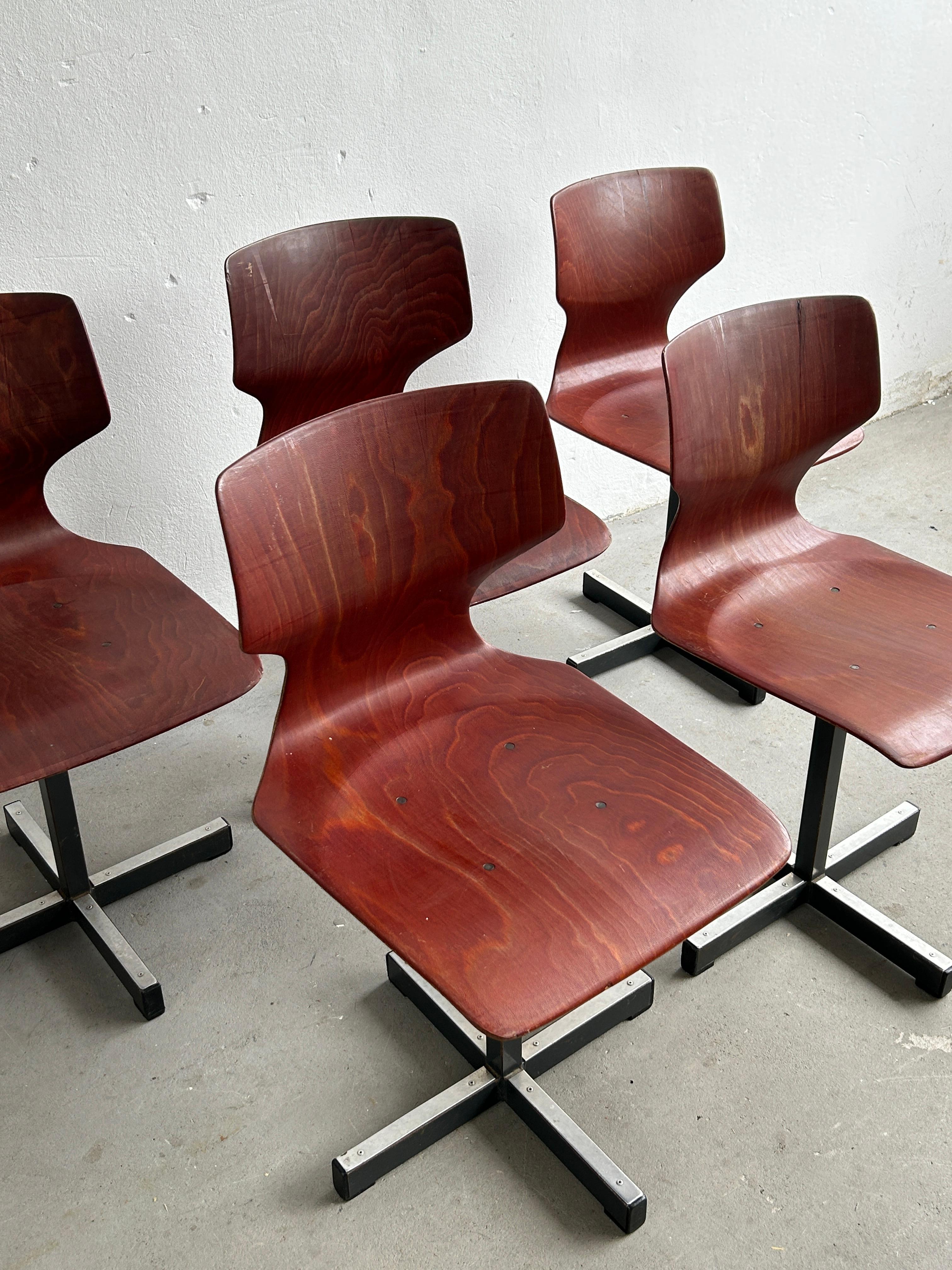 German 1 of 5 Original Mid Century Modern Flötotto Scandinavian Chairs in Pagwood
