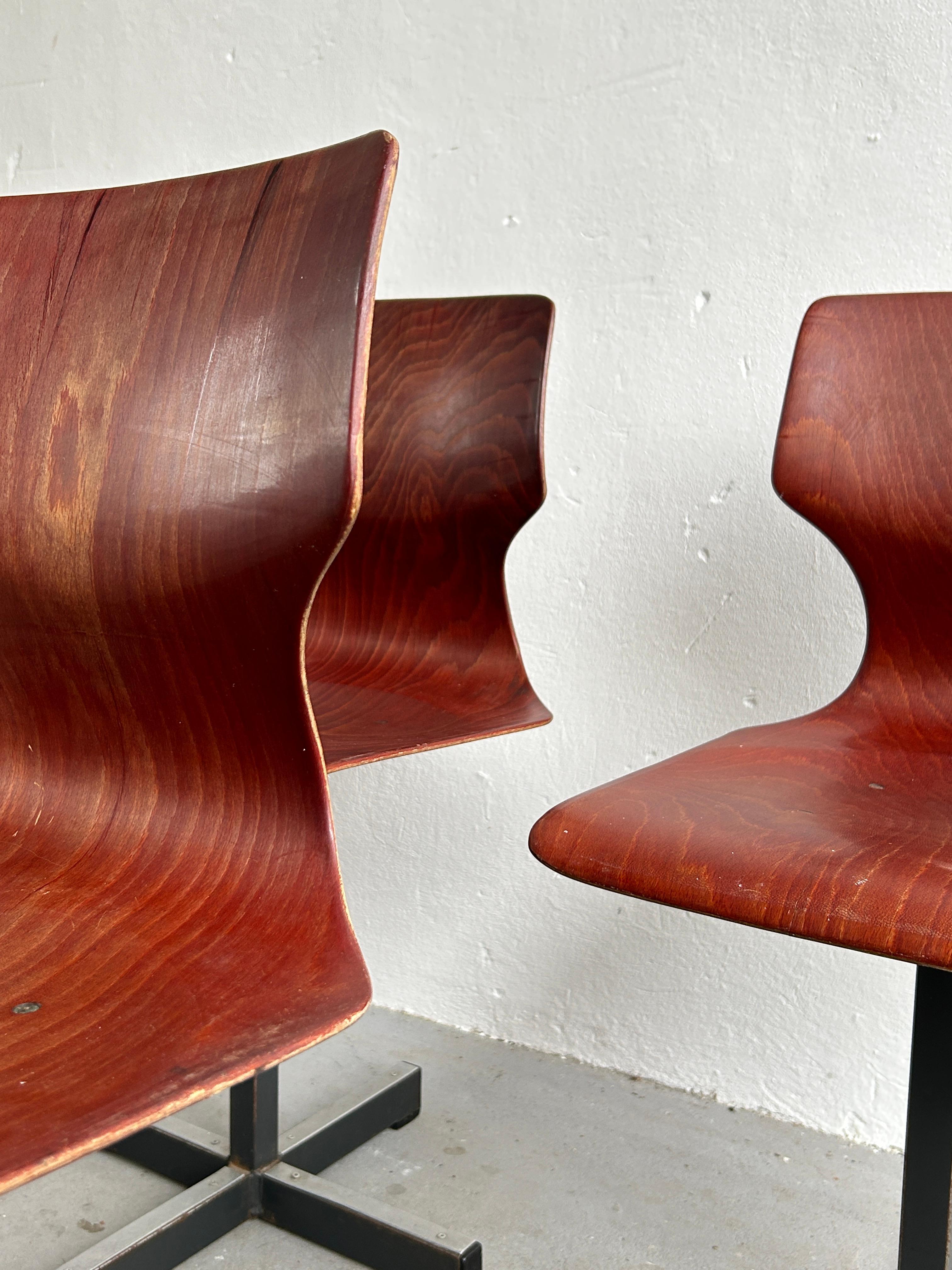 Iron 1 of 5 Original Mid Century Modern Flötotto Scandinavian Chairs in Pagwood