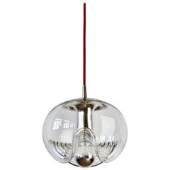 1 of 5 Peill & Putzler Biomorphic Clear Glass / Chrome Pendant Lights, 1970s