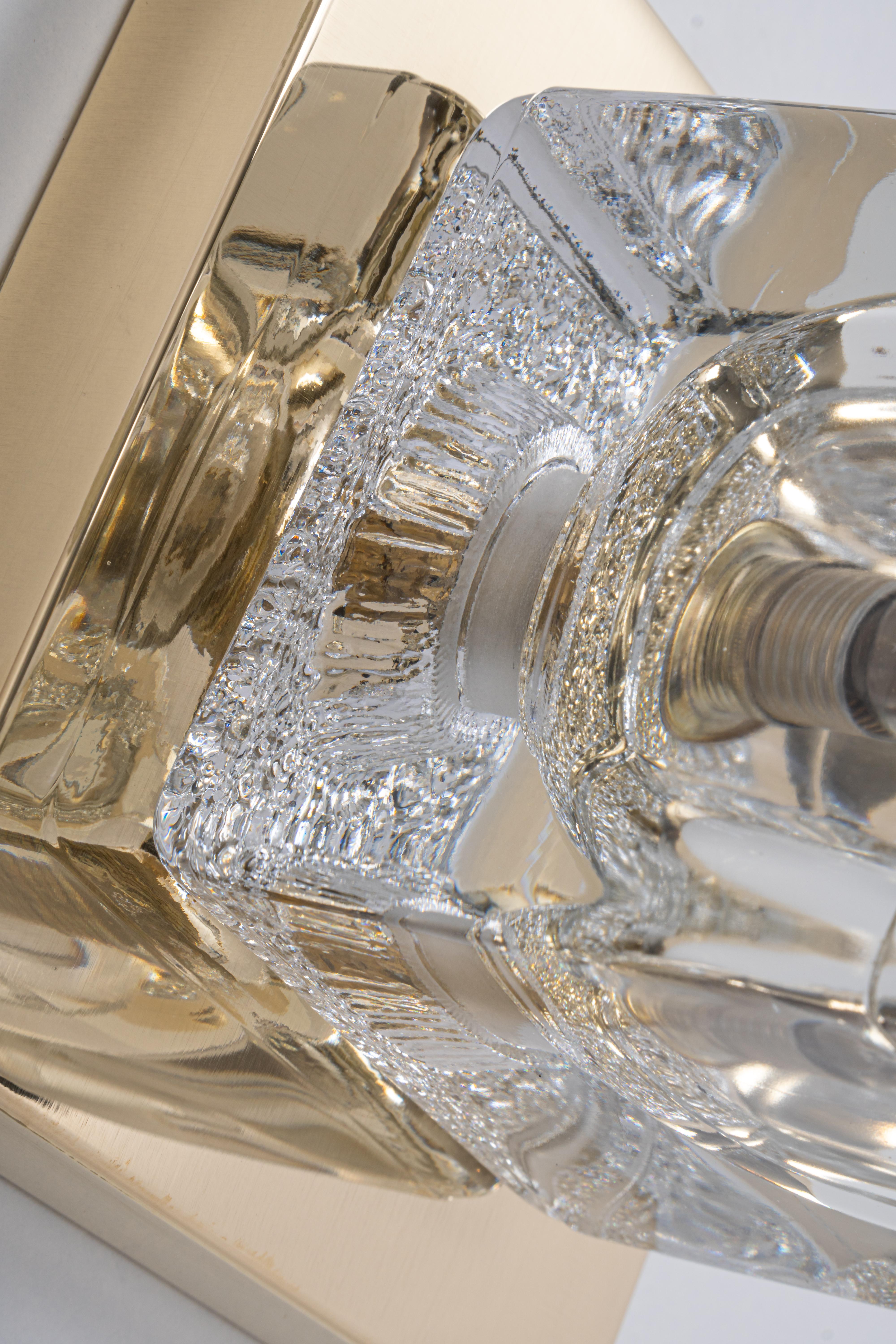 Late 20th Century 1 of 3 Petite Crystal Glass Brass Wall Sconces by Peill & Putzler, Germany 1970s For Sale