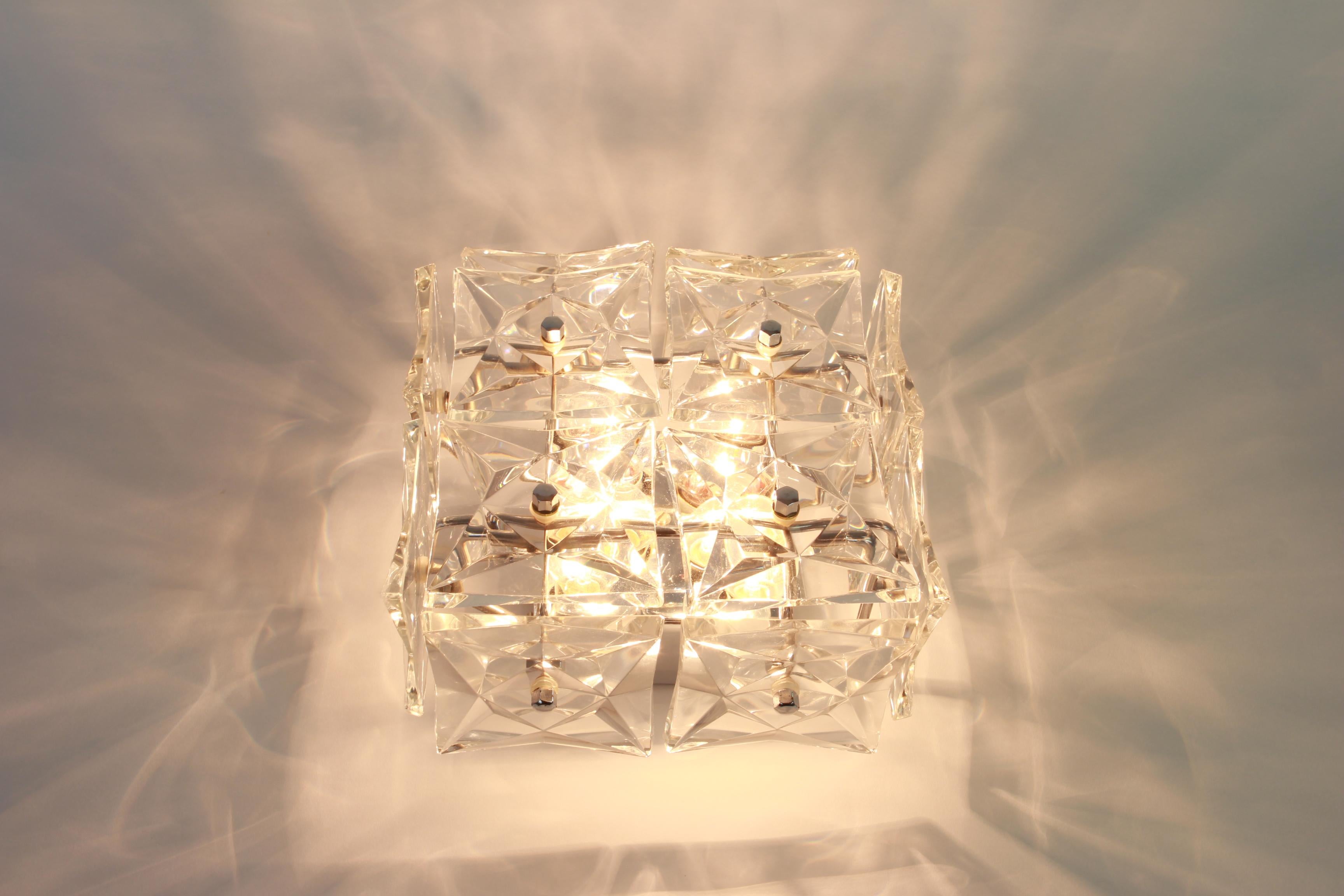 1 of 5 Petite Flushmount Faceted Crystal Light Wall light by Kinkeldey, Germany For Sale 5