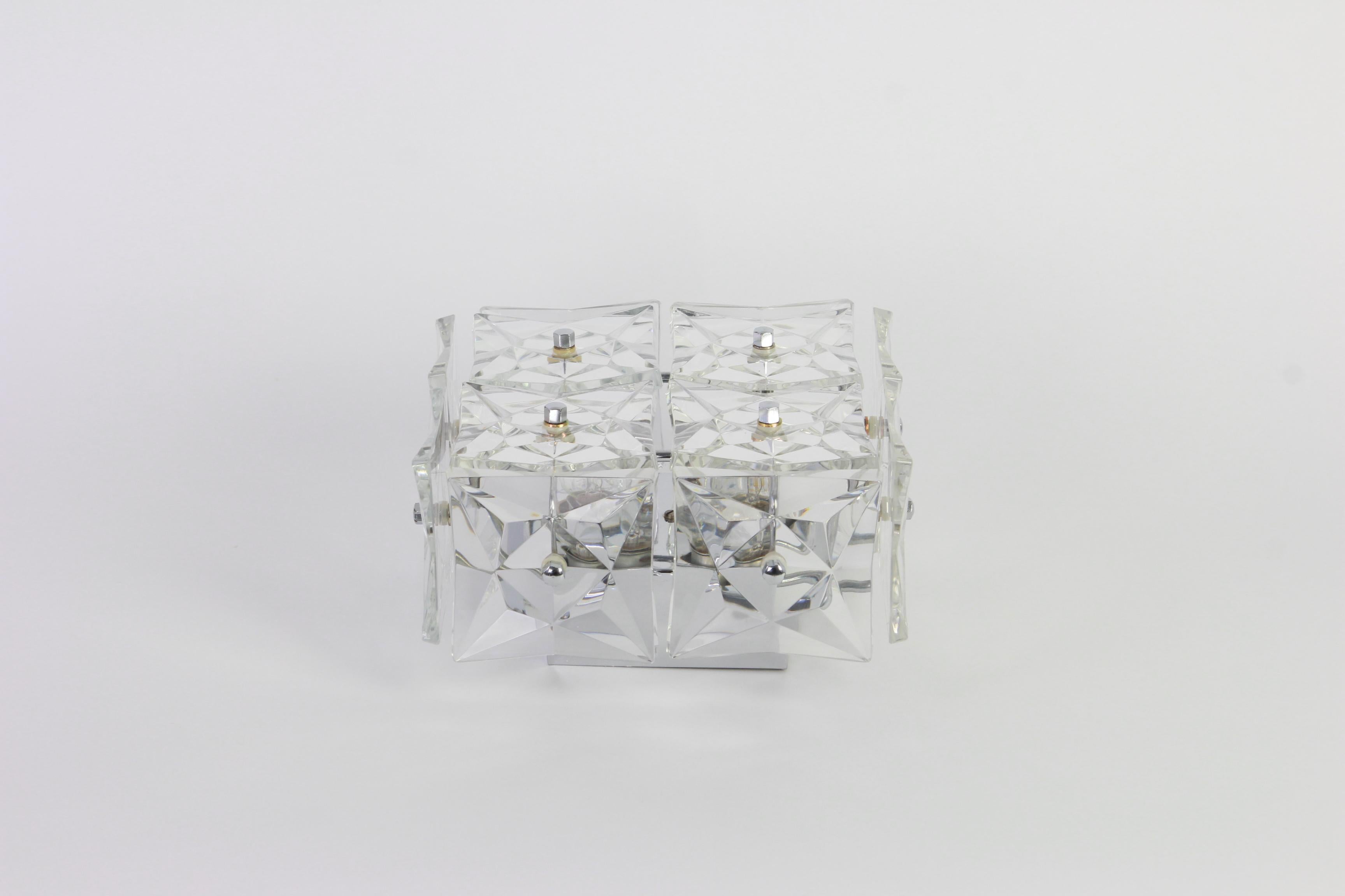Mid-Century Modern 1 of 5 Petite Flushmount Faceted Crystal Light Wall light by Kinkeldey, Germany For Sale