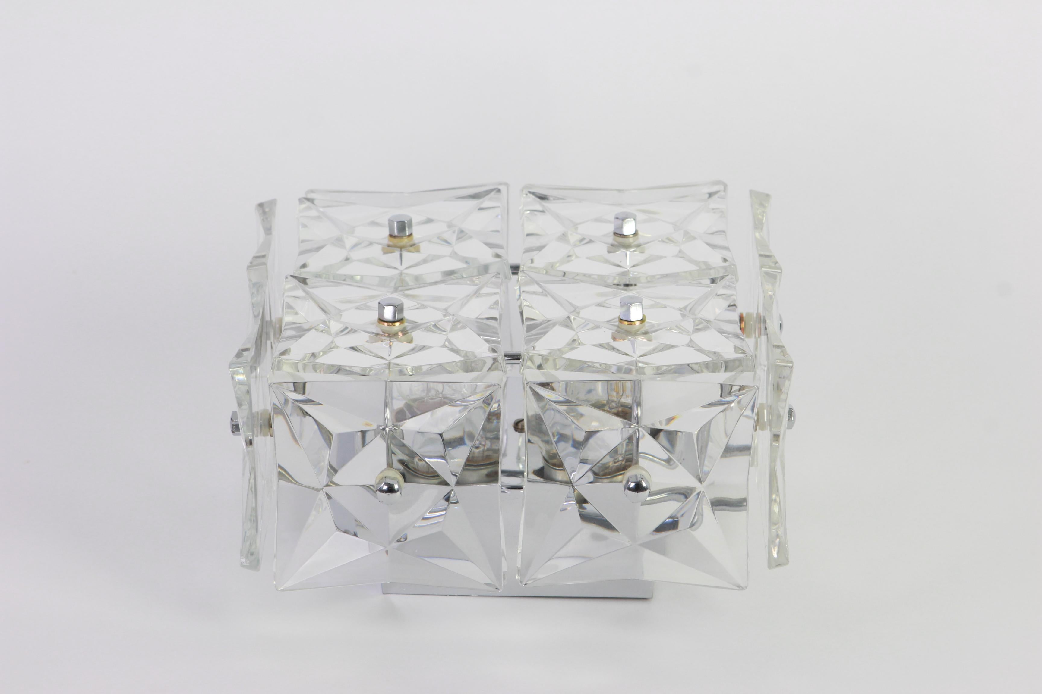 Late 20th Century 1 of 5 Petite Flushmount Faceted Crystal Light Wall light by Kinkeldey, Germany For Sale