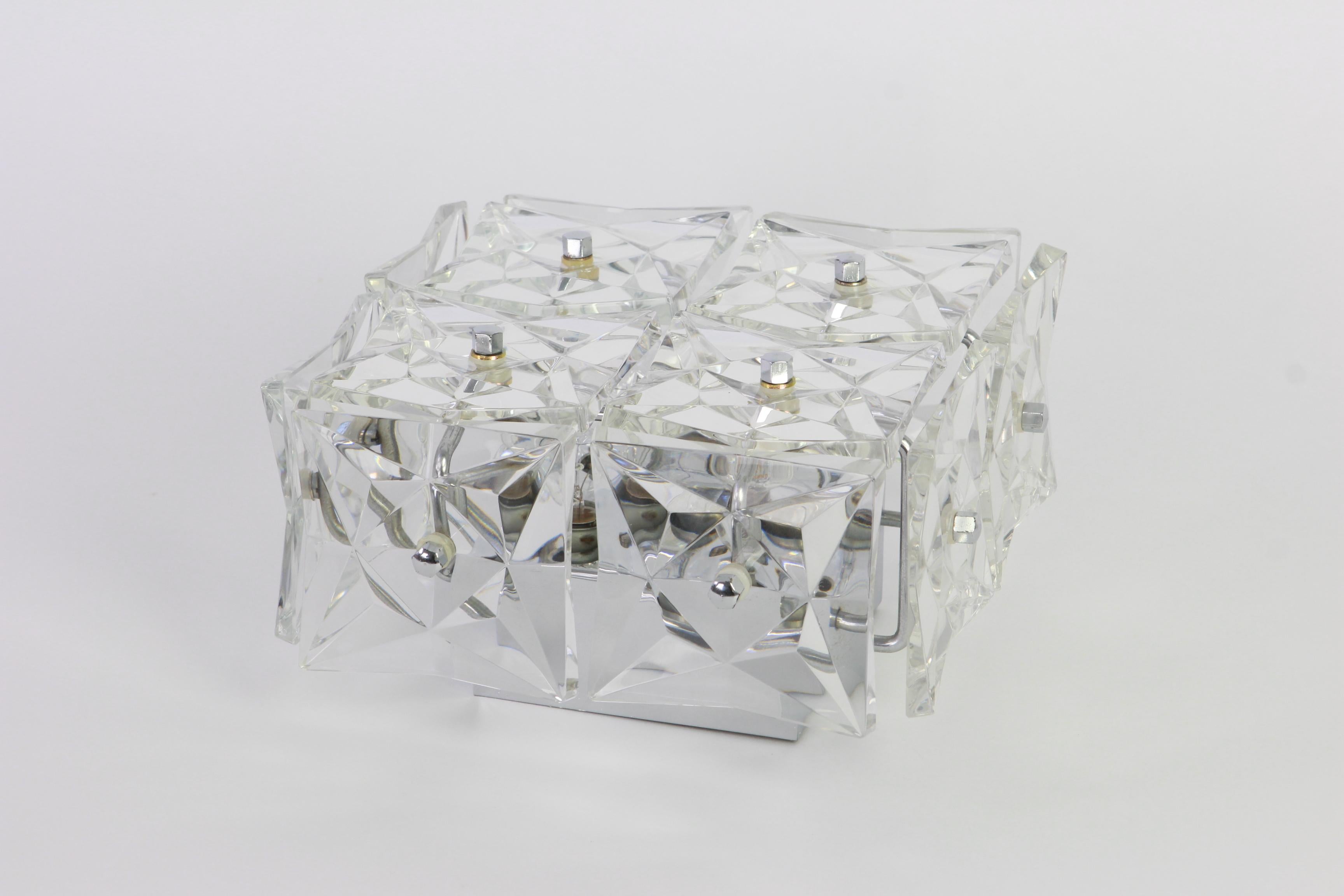 1 of 5 Petite Flushmount Faceted Crystal Light Wall light by Kinkeldey, Germany For Sale 1