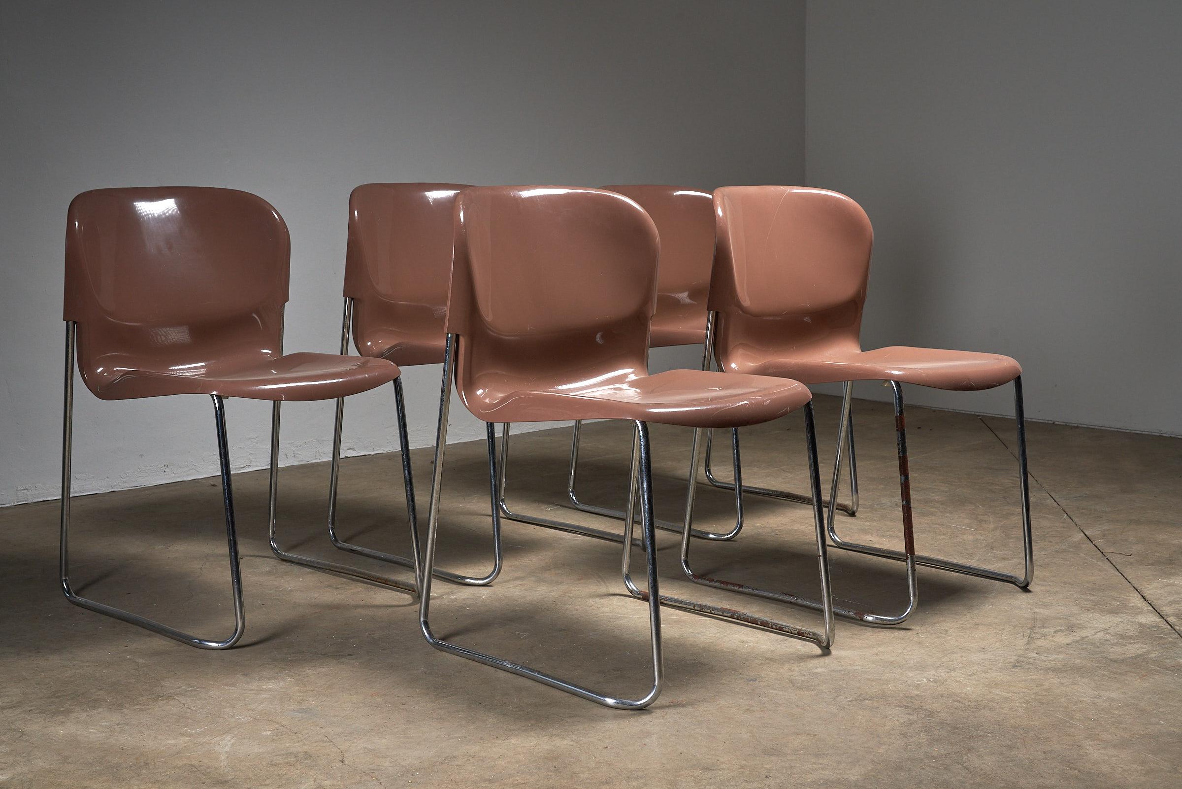 1 von 5 SM-Schwingstühlen von Gerd Lange für  Drabert, 1970er Brown Stapelstühle im Angebot 2