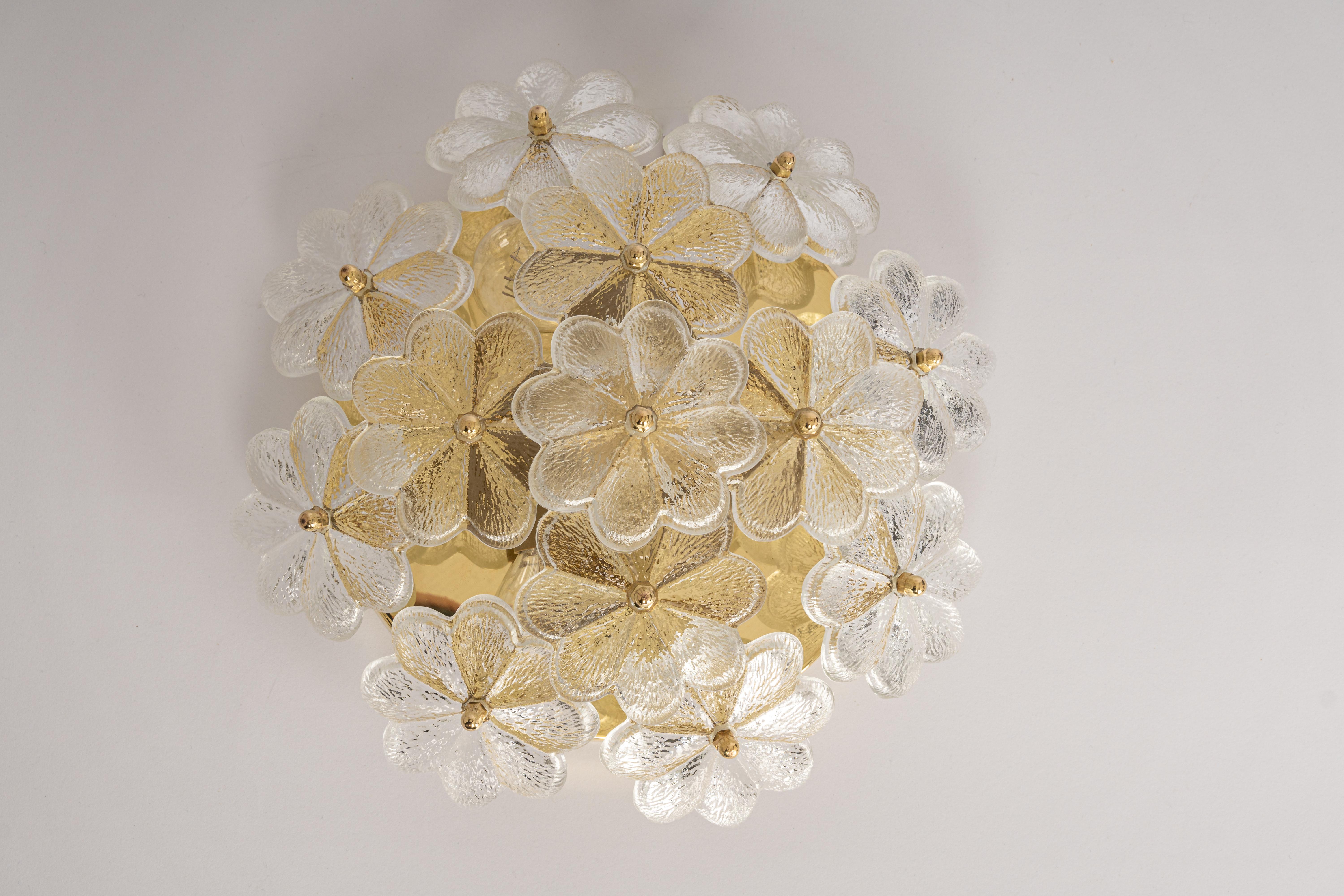Late 20th Century 1 of 5 Stunning Petite Glass Flower Wall Light by Ernst Palme, Germany, 1970s For Sale