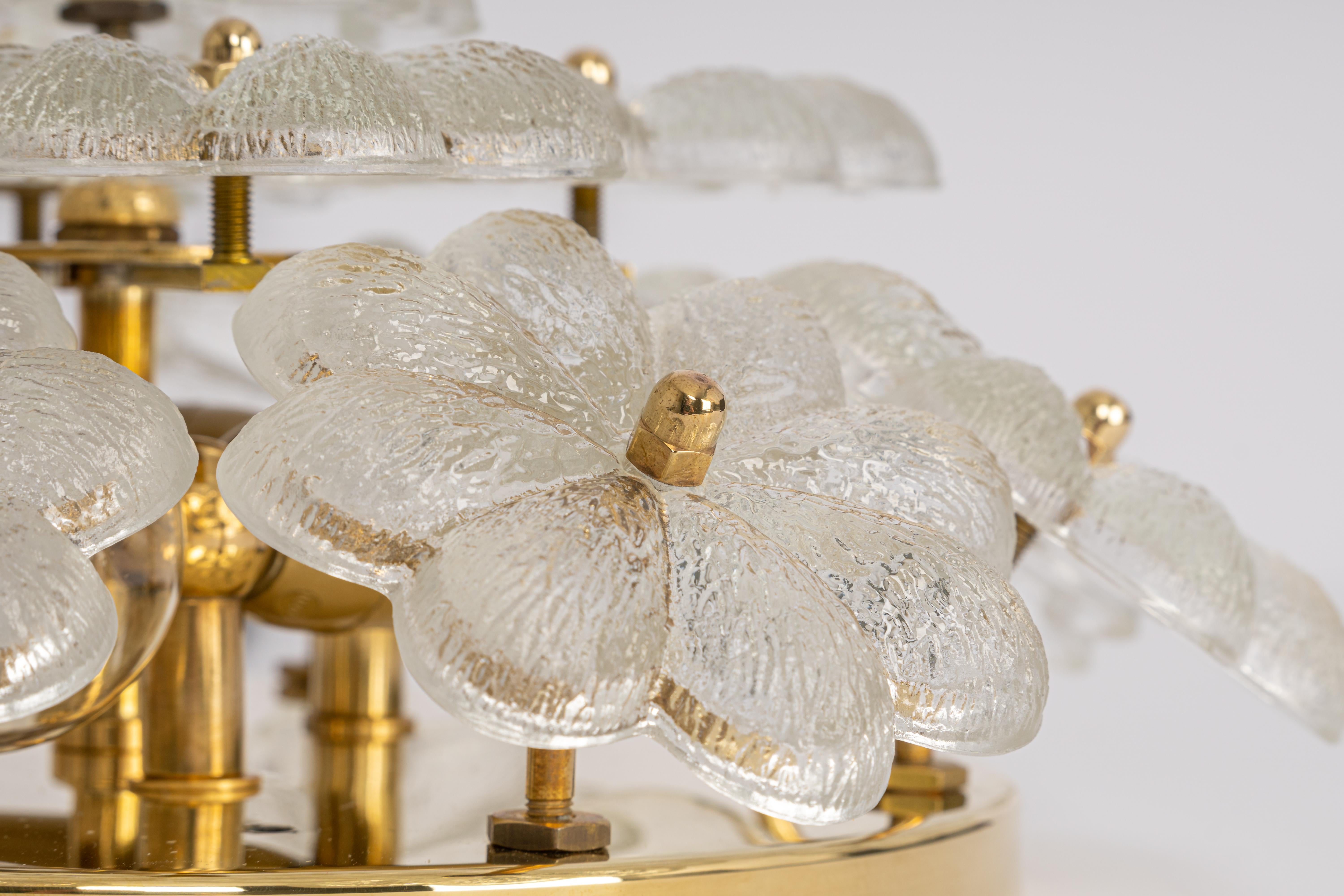Brass 1 of 5 Stunning Petite Glass Flower Wall Light by Ernst Palme, Germany, 1970s For Sale