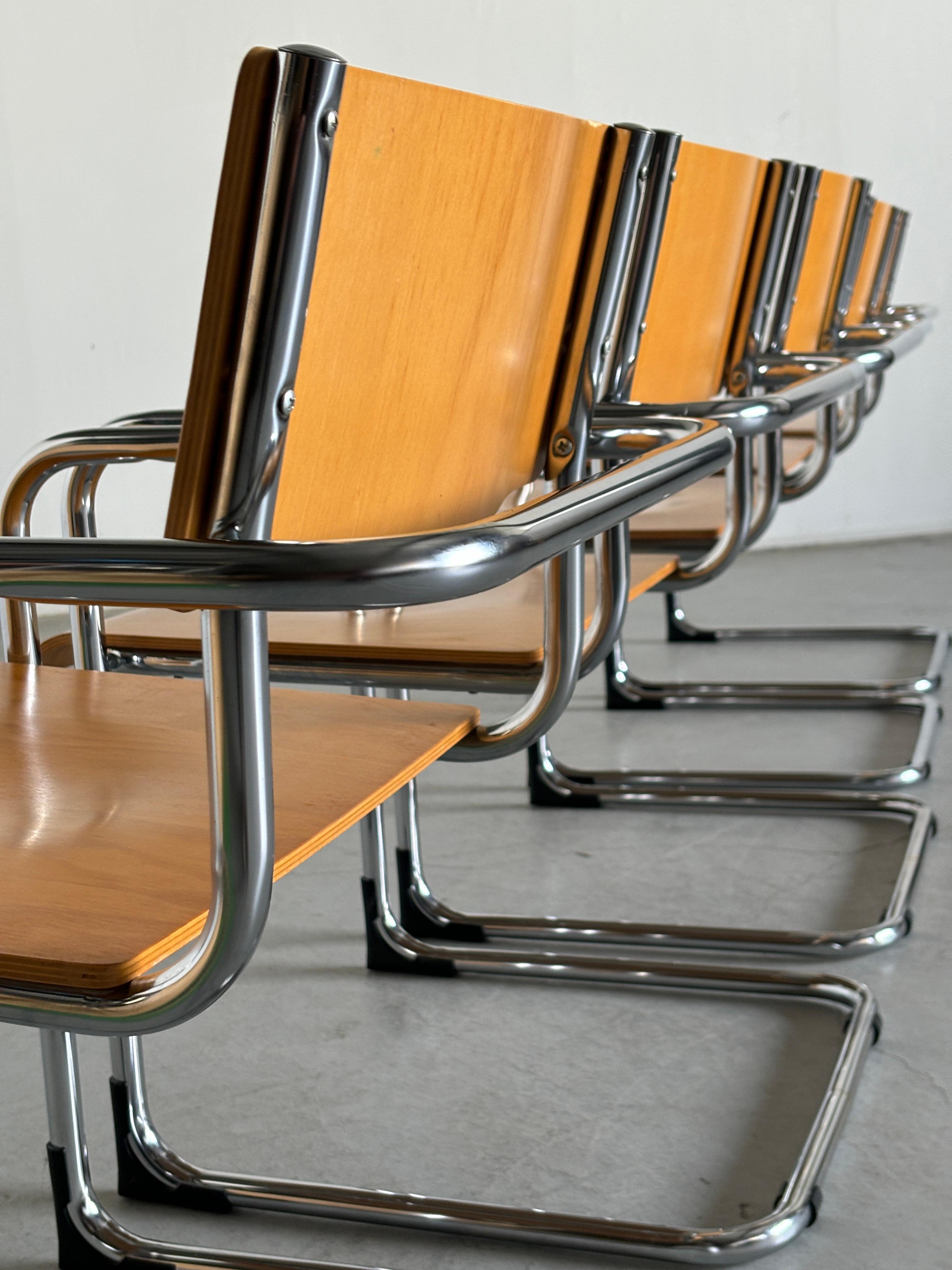 Steel 1 of 5 Vintage Italian Modernist Plywood Armchairs by Plurima Italy, 1970s