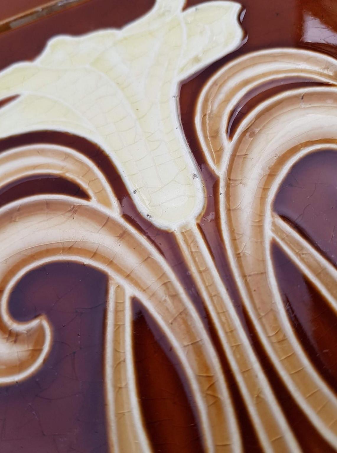 Belgian 1 of 50 Art Jugendstil Ceramic Tiles by Gilliot Te Hemiksem, circa 1920 For Sale