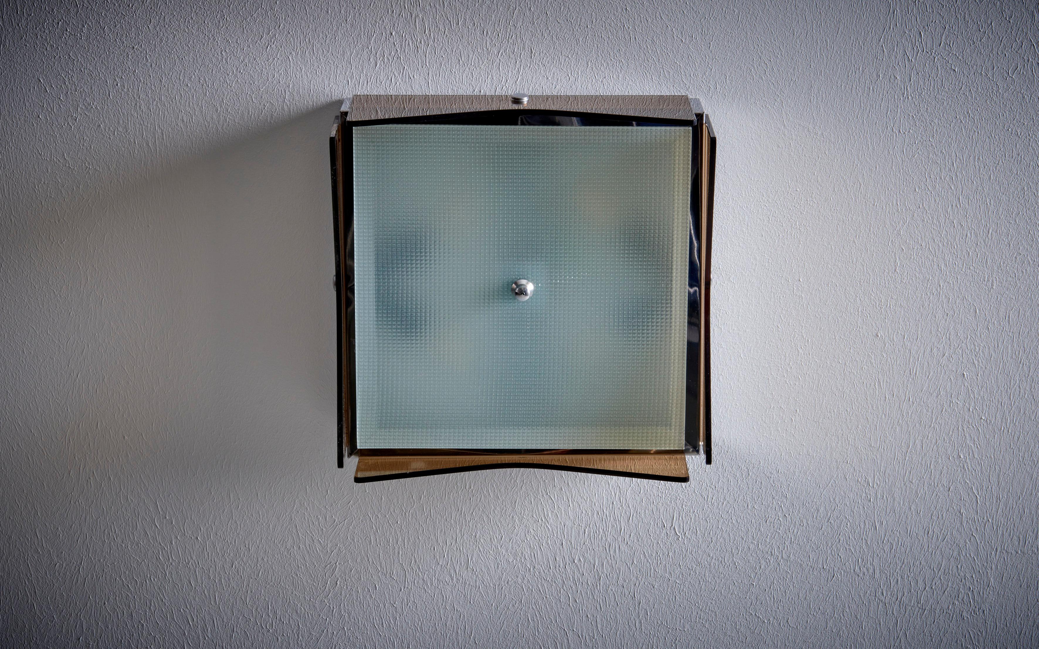 1 of 5 1960s Design Flush Mount in Tinted Brown Glass, Nos Italy In Excellent Condition For Sale In Berlin, DE