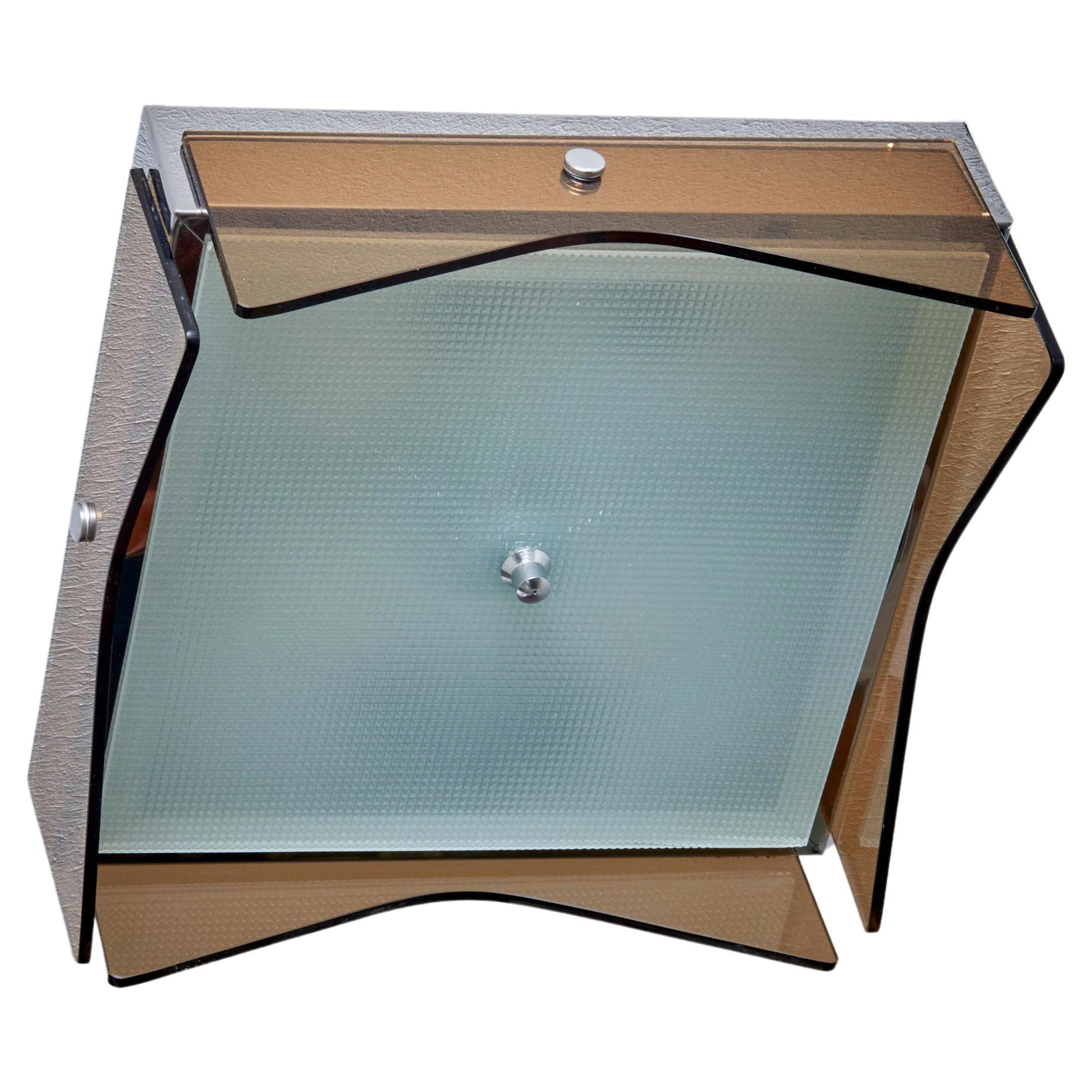 1 of 5 1960s Design Flush Mount in Tinted Brown Glass, Nos Italy