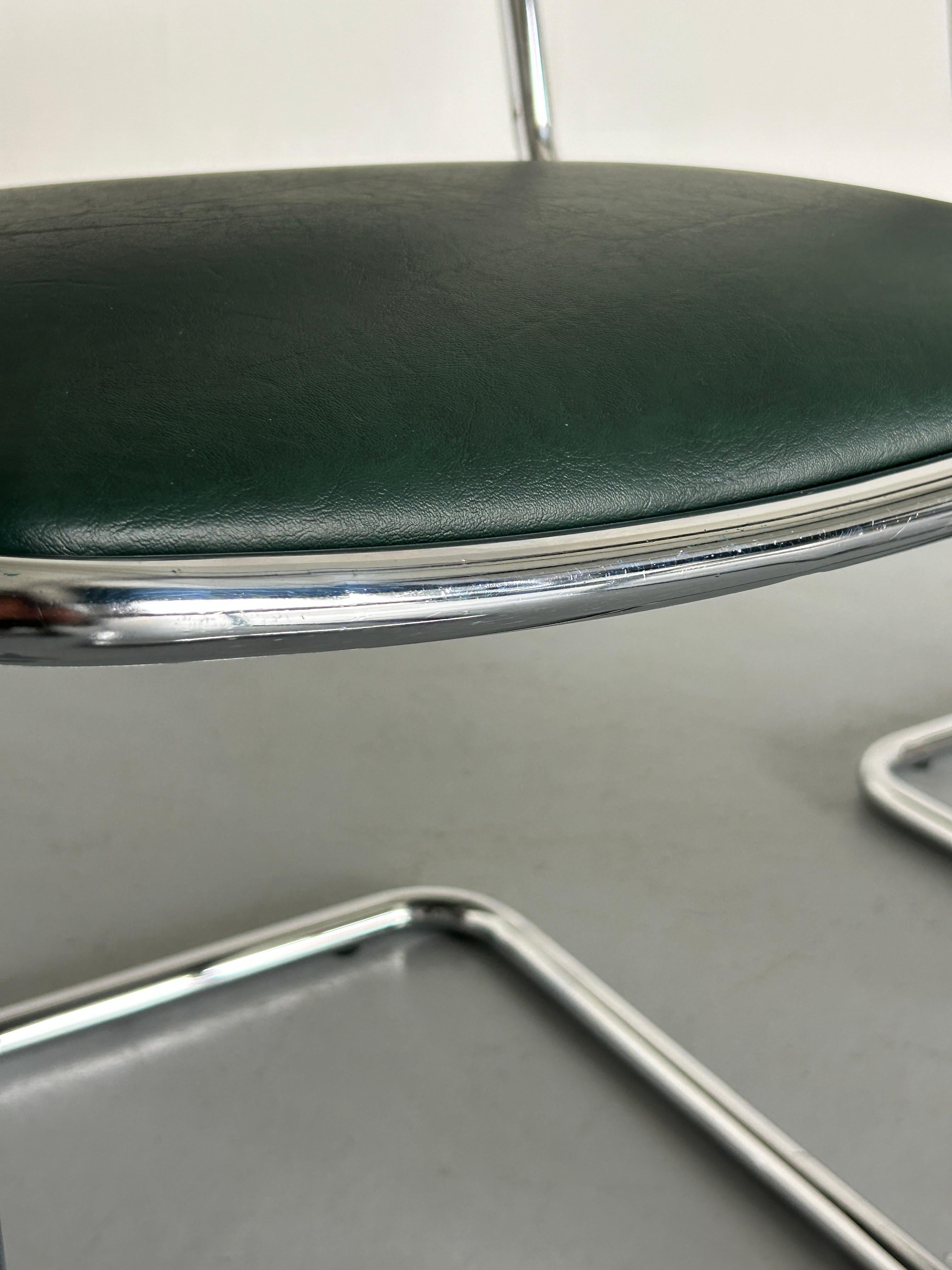 1 of 6 Bauhaus Design Chrome Tubular Steel and Green Faux Leather Chairs, 1980s For Sale 6