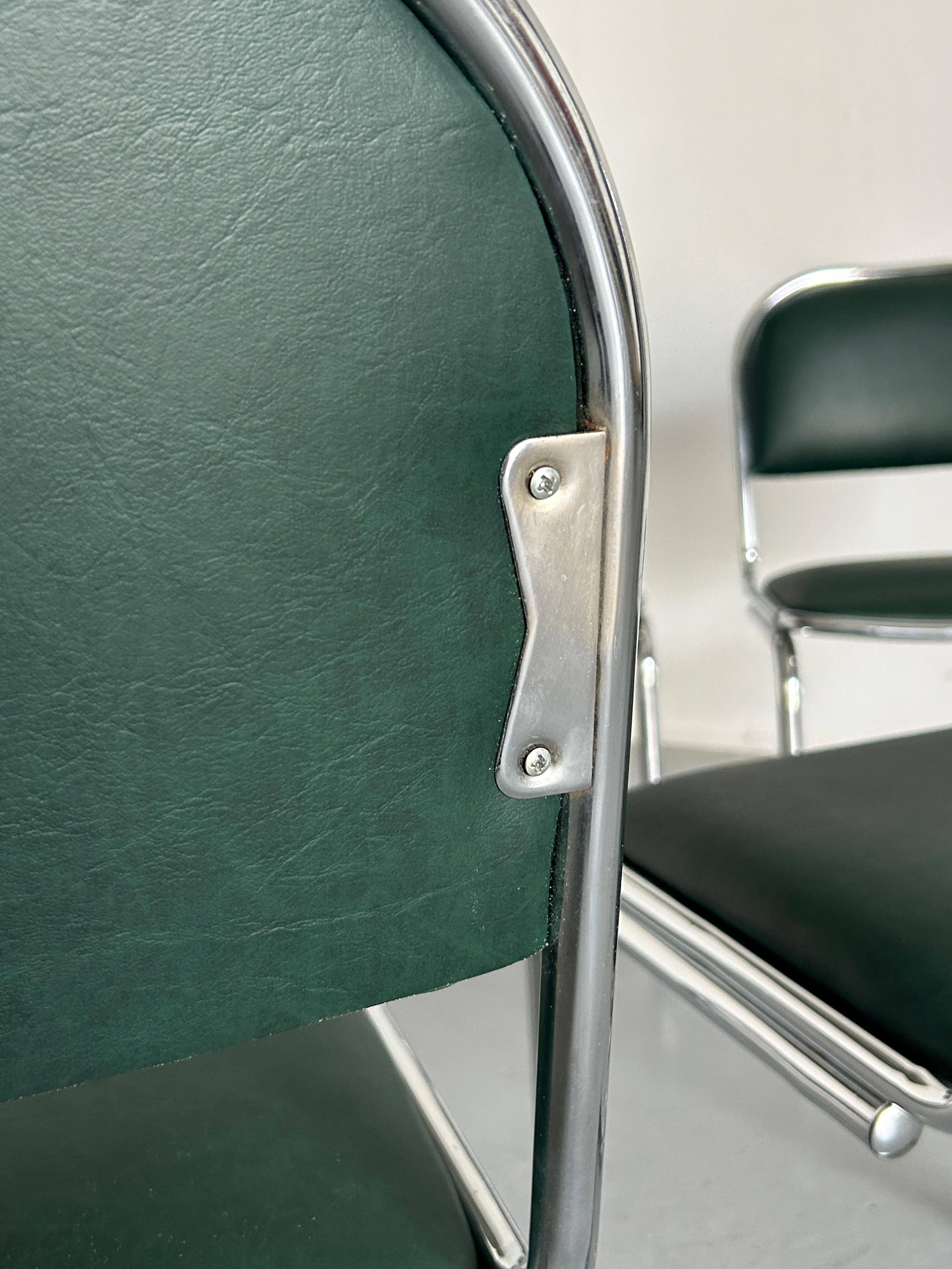  1 of 6 Bauhaus Design Chrome Tubular Steel and Green Faux Leather Chairs, 1980s For Sale 7