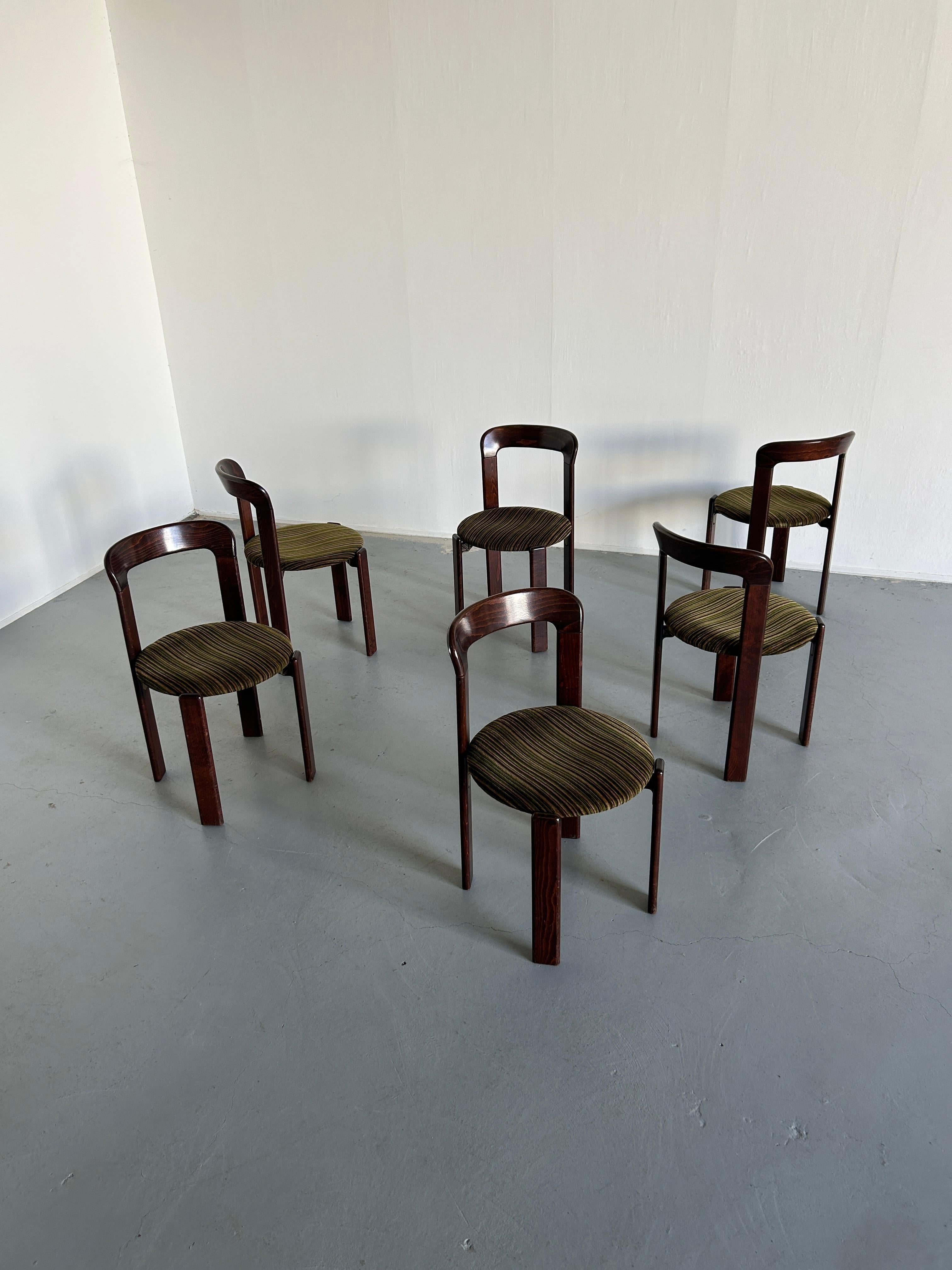 Upholstery 1 of 6 Bruno Rey Stackable Mid-Century Modern Dining Chairs for Kusch & Co, 80s
