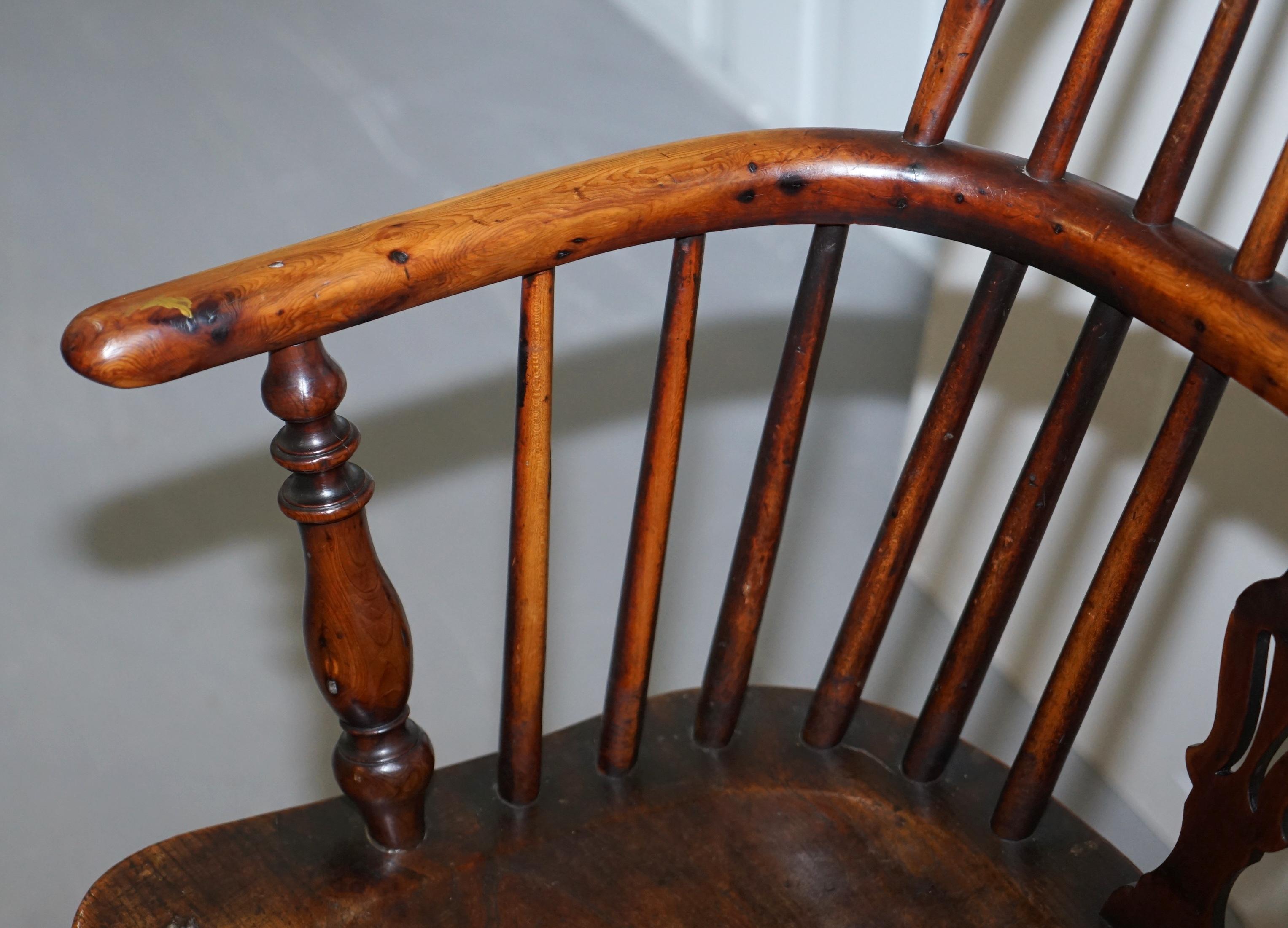1 of 6 Burr Yew Wood and Elm Windsor Armchairs circa 1860 English Country House 4