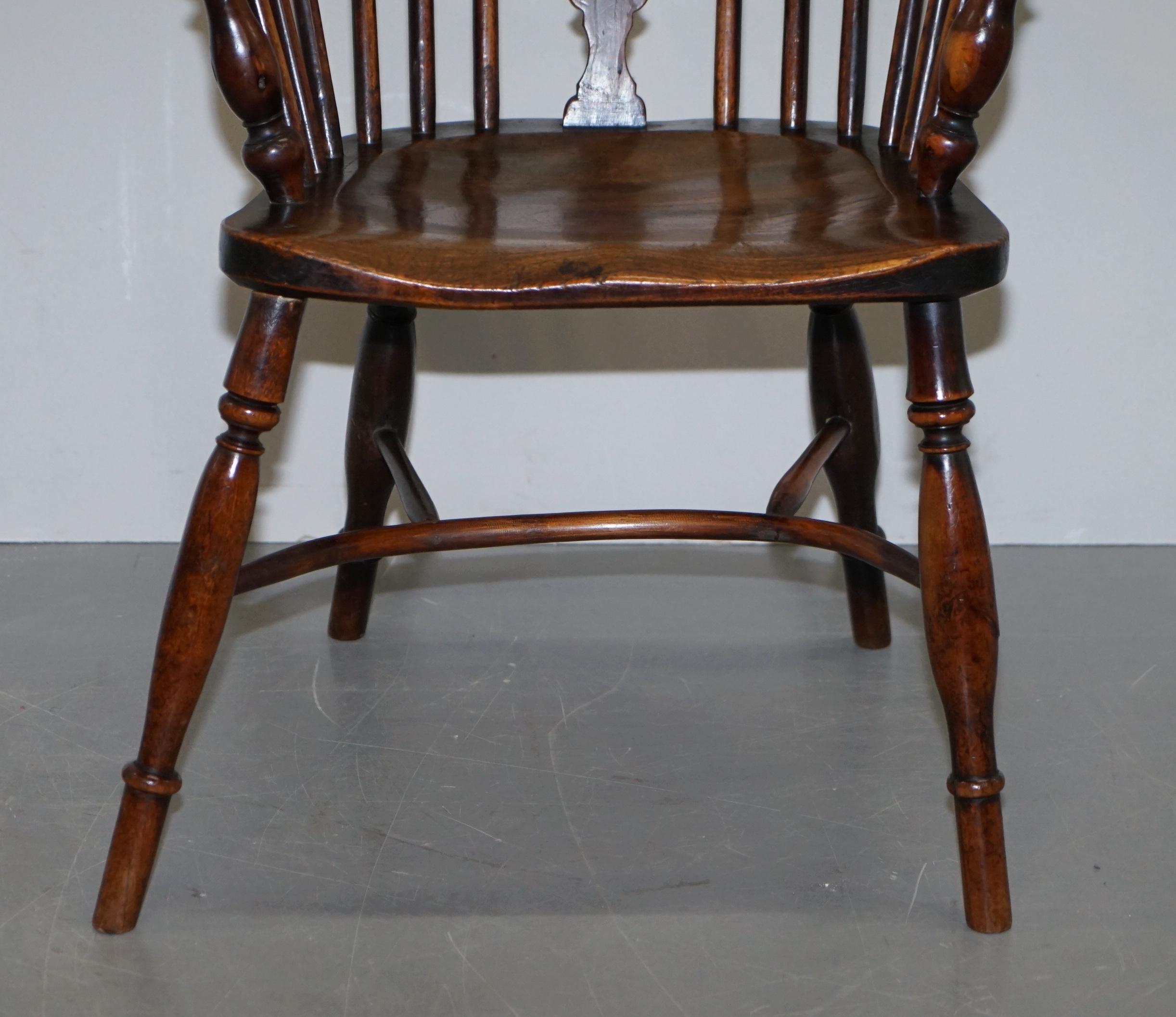 1 of 6 Burr Yew Wood and Elm Windsor Armchairs circa 1860 English Country House 8