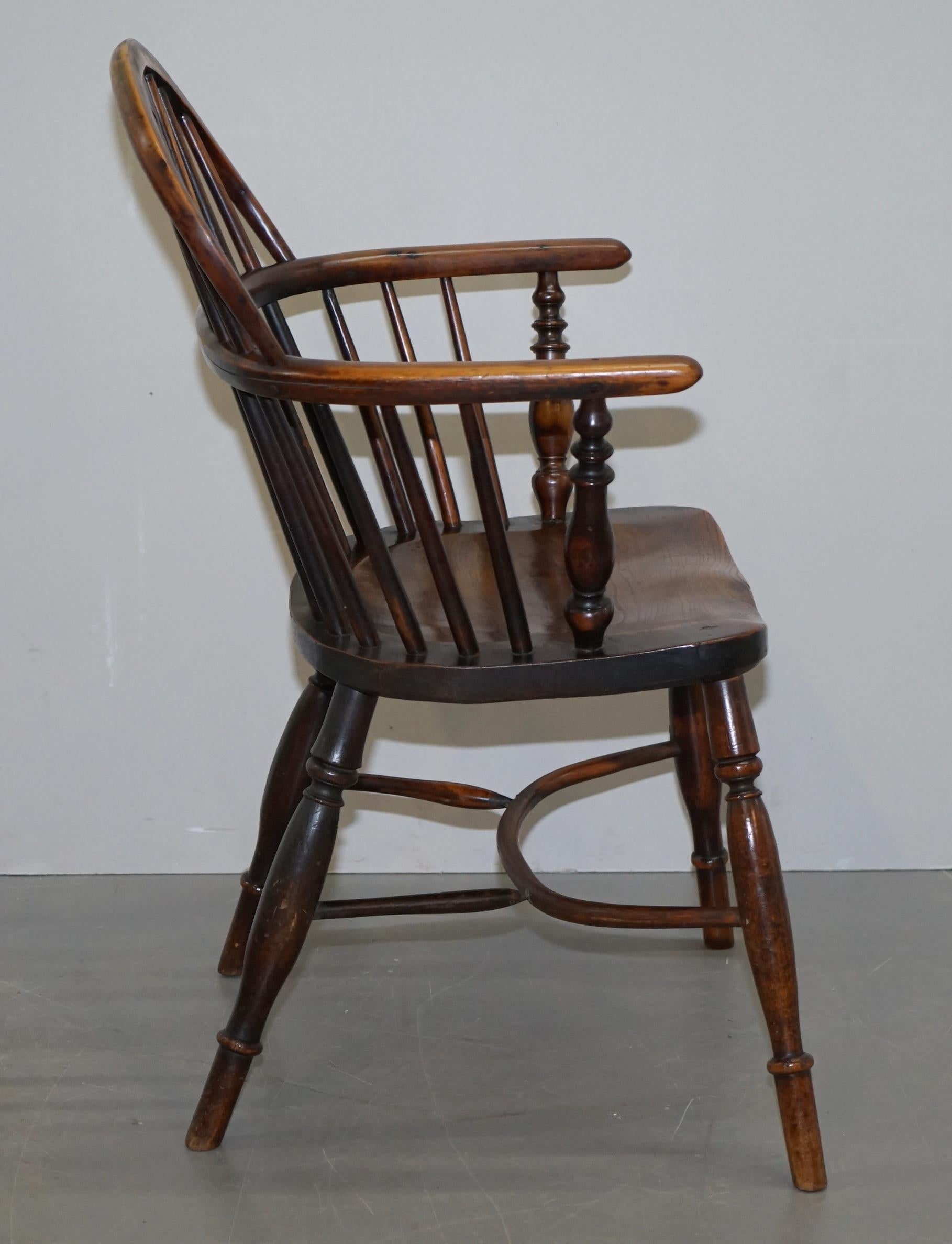 1 of 6 Burr Yew Wood and Elm Windsor Armchairs circa 1860 English Country House 13