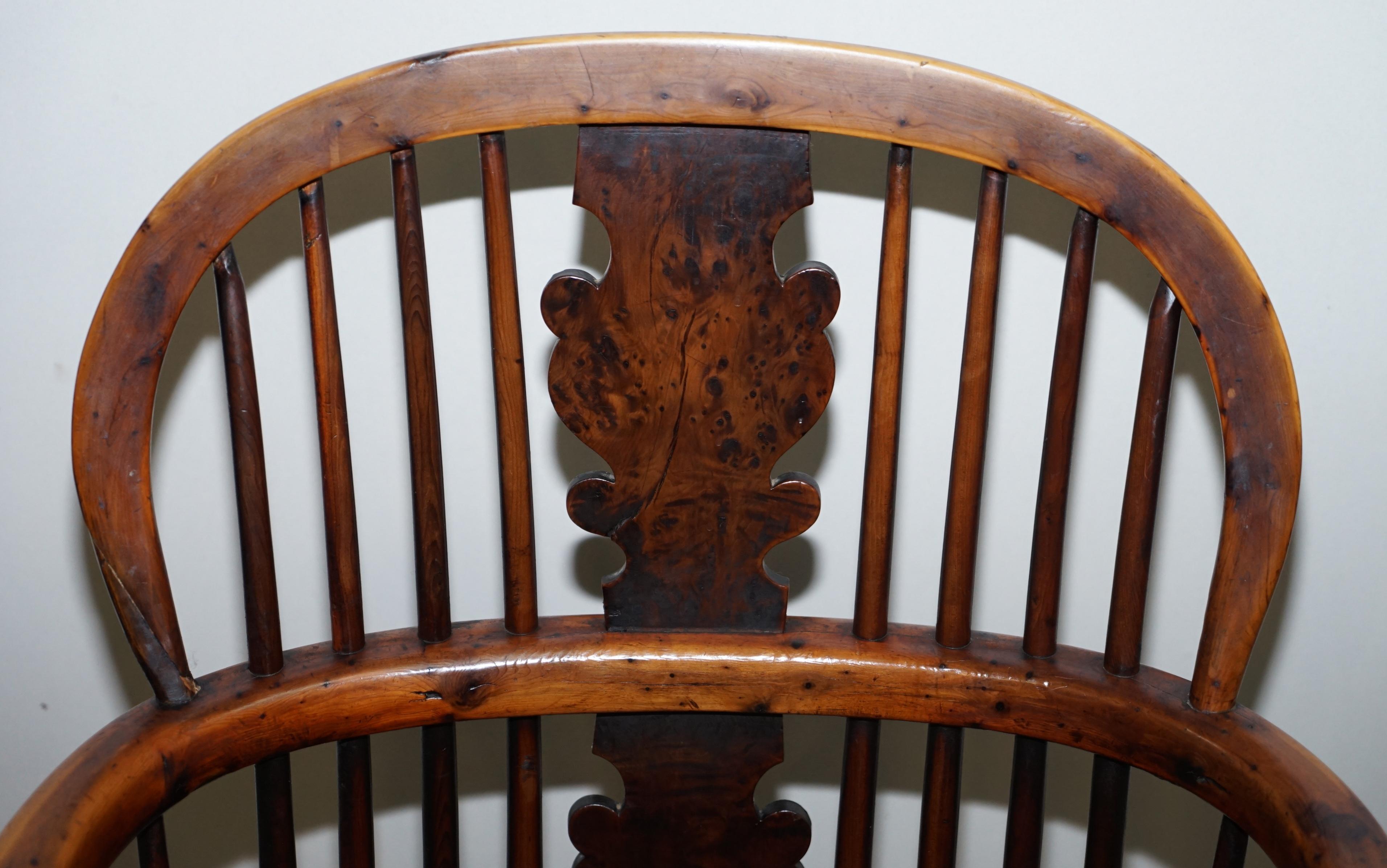 1 of 6 Burr Yew Wood & Elm Windsor Armchairs circa 1860 English Country House For Sale 2