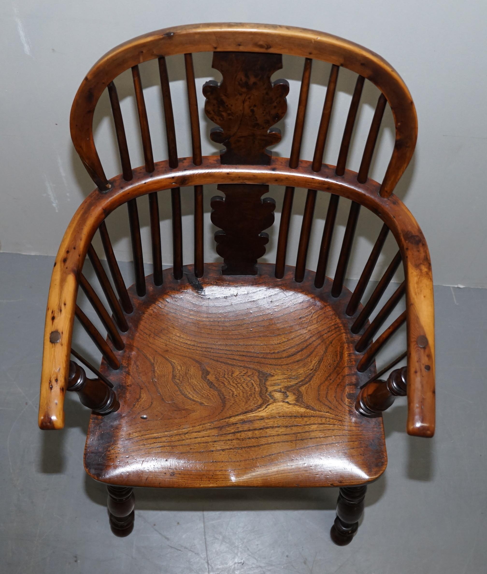 1 of 6 Burr Yew Wood & Elm Windsor Armchairs circa 1860 English Country House For Sale 3