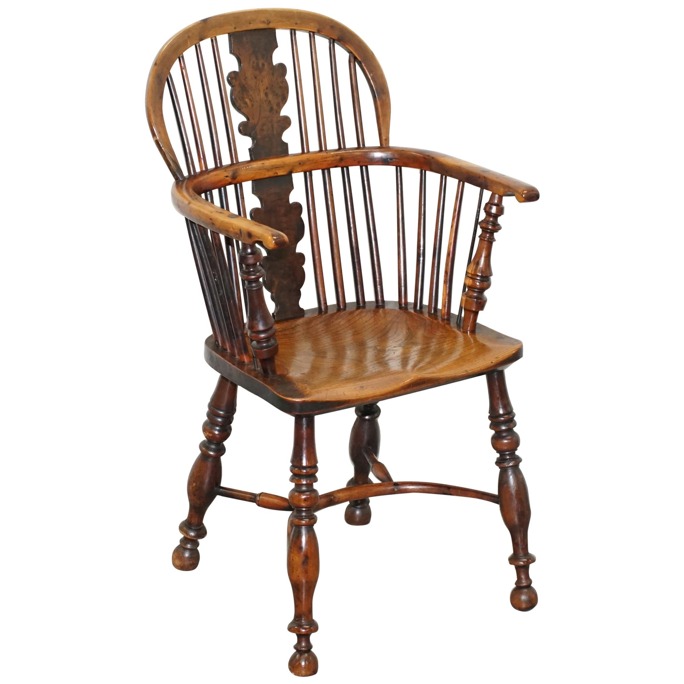 1 of 6 Burr Yew Wood & Elm Windsor Armchairs circa 1860 English Country House For Sale