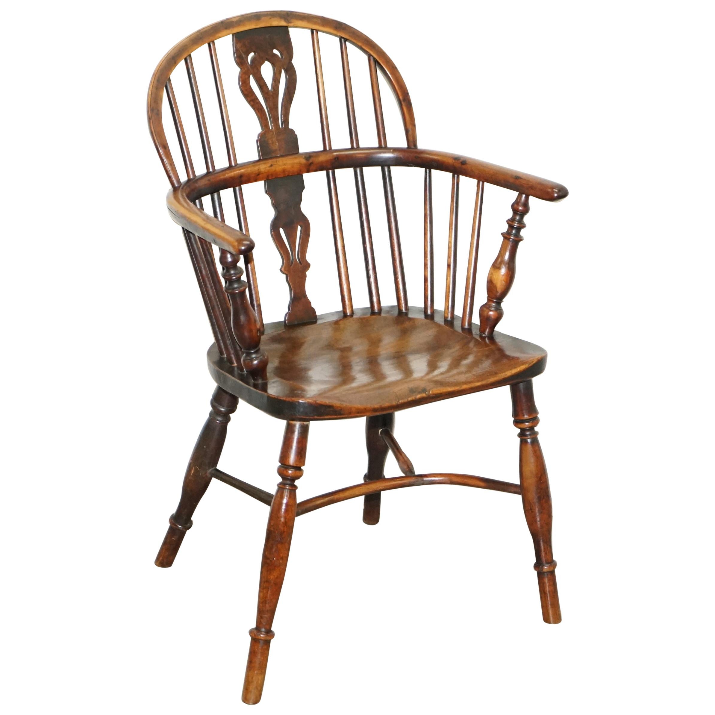 1 of 6 Burr Yew Wood and Elm Windsor Armchairs circa 1860 English Country House