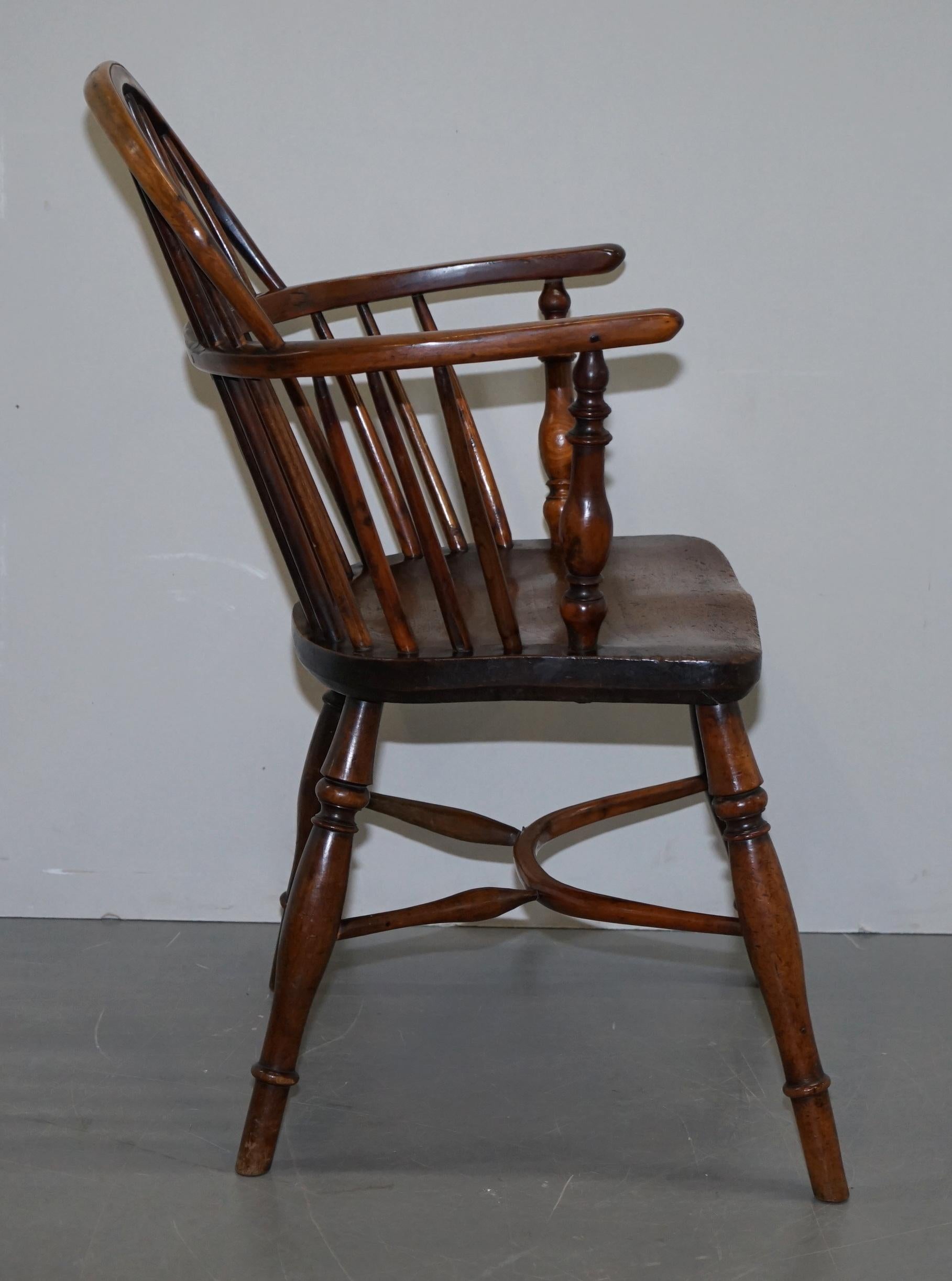 1 of 6 Burr Yew Wood Windsor Armchairs circa 1860 English Countryhouse Furniture For Sale 6