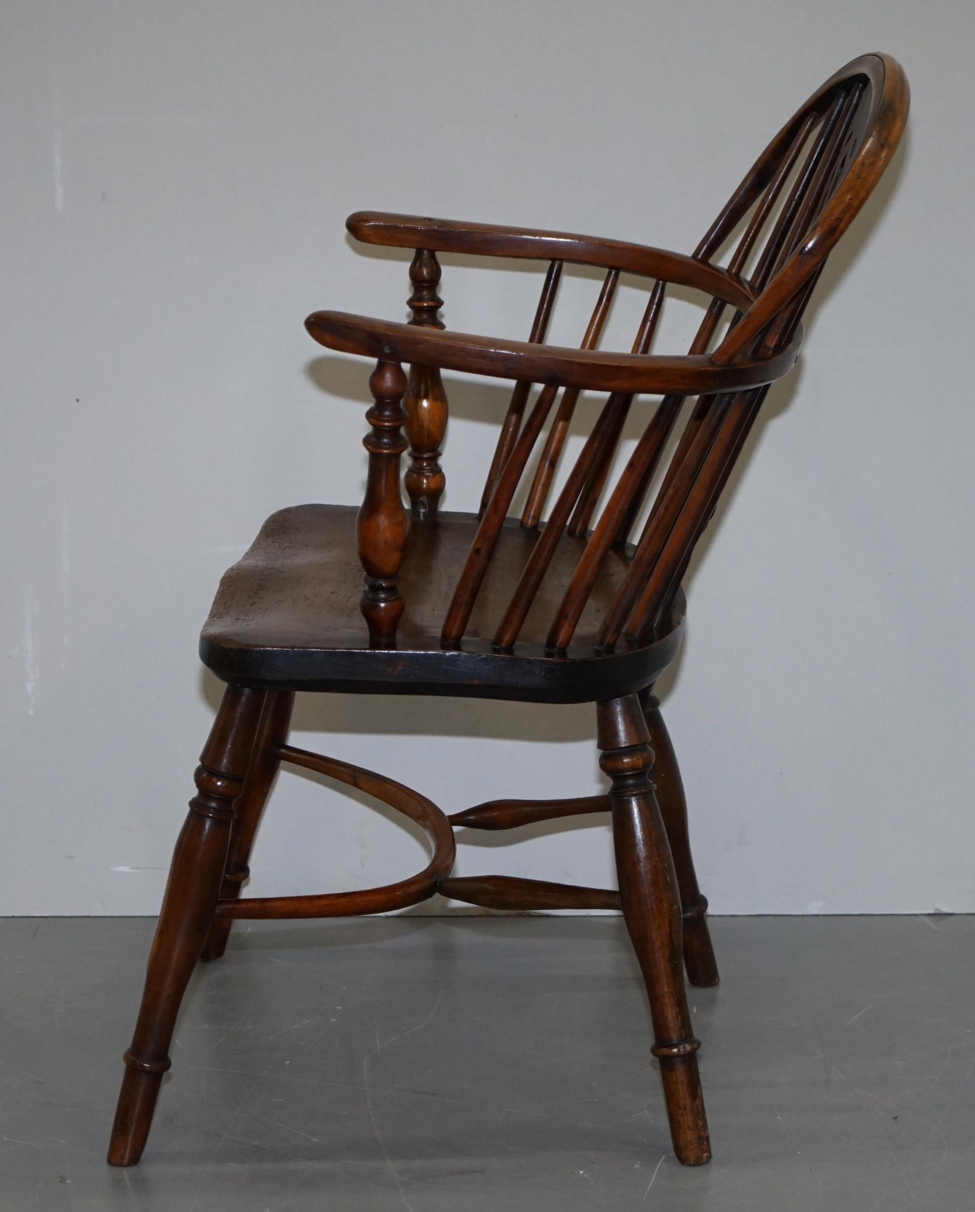1 of 6 Burr Yew Wood Windsor Armchairs circa 1860 English Countryhouse Furniture For Sale 10