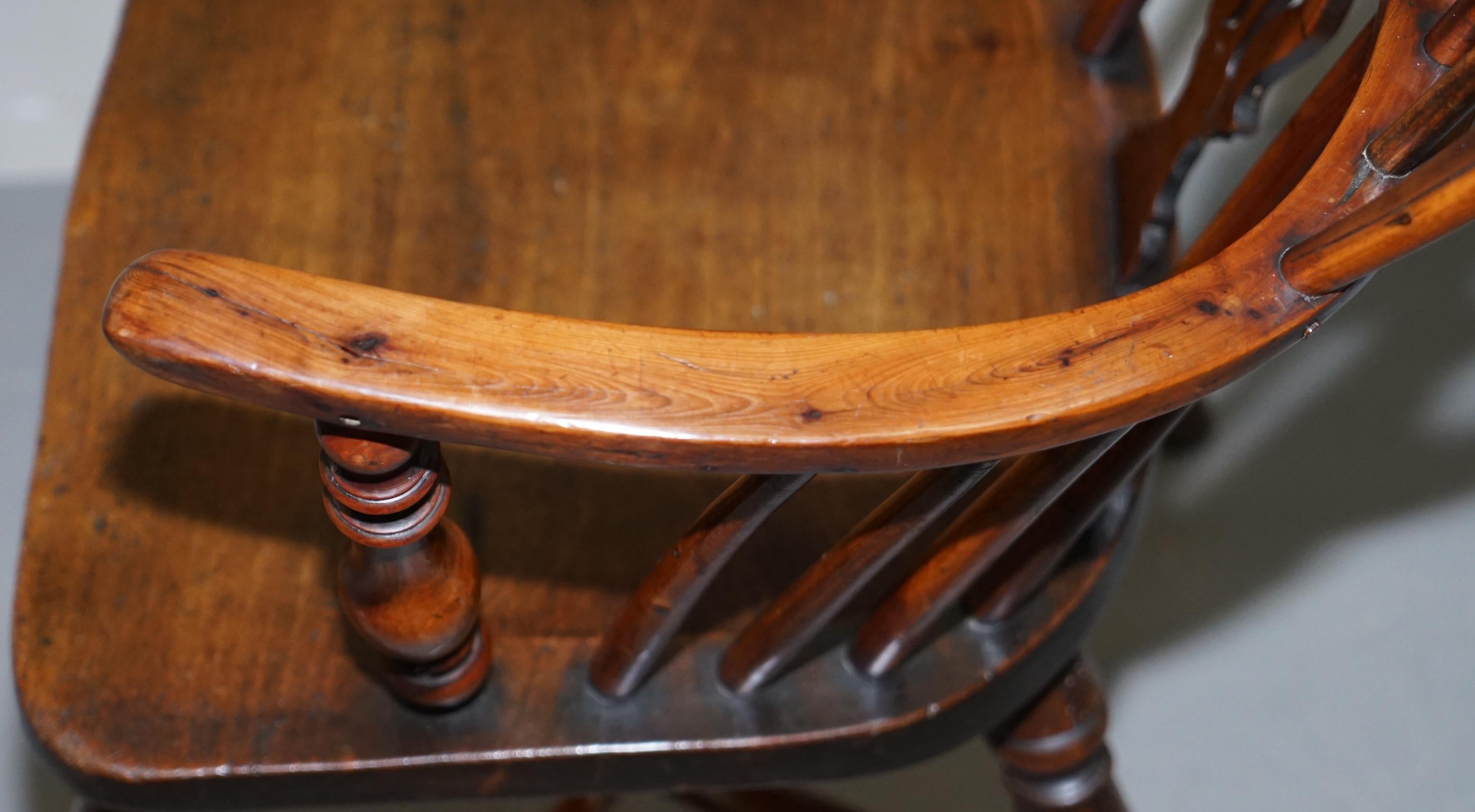 1 of 6 Burr Yew Wood Windsor Armchairs circa 1860 English Countryhouse Furniture For Sale 11