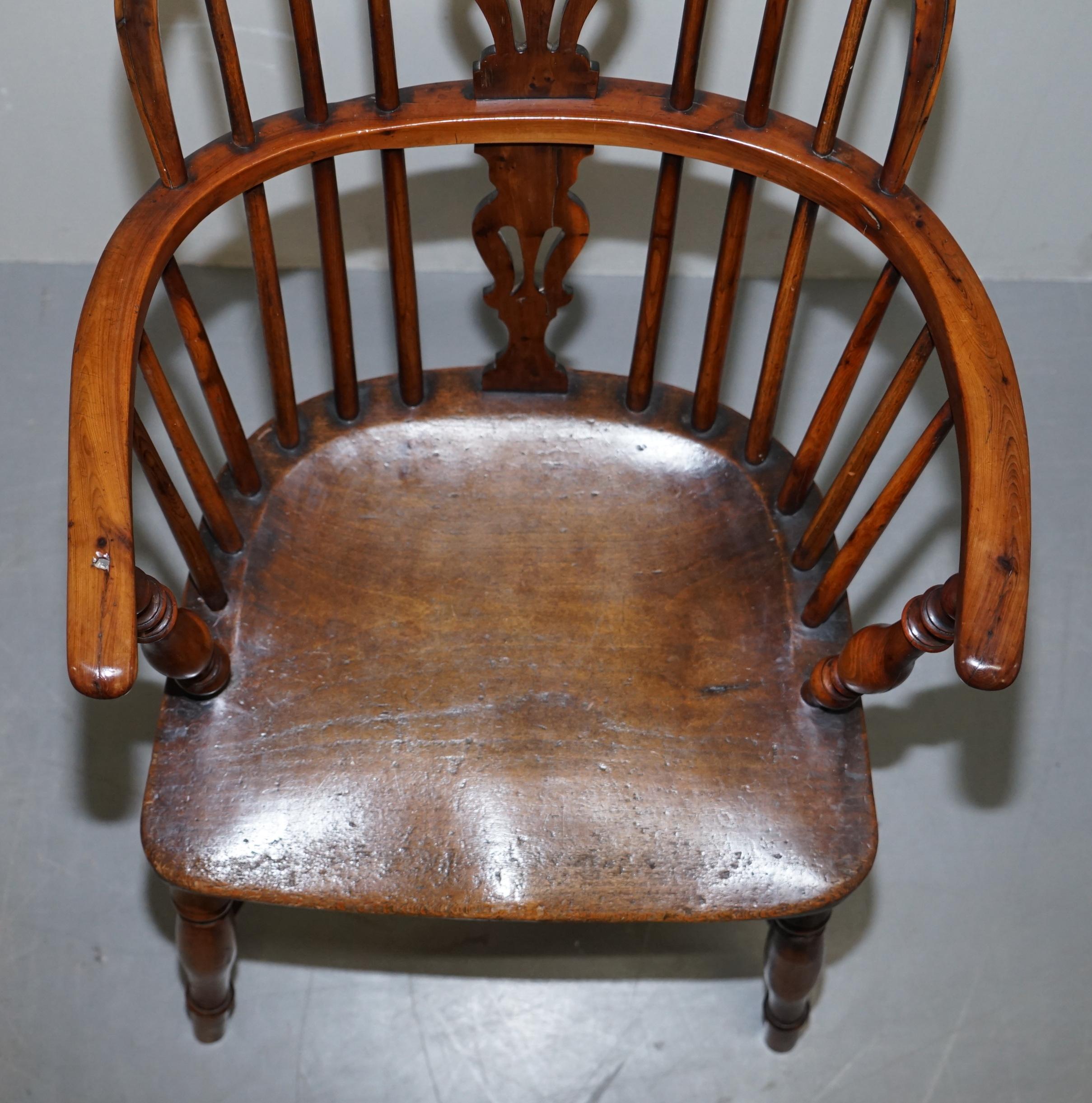1 of 6 Burr Yew Wood Windsor Armchairs circa 1860 English Countryhouse Furniture For Sale 1