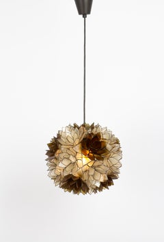 1 of 6 Capiz Shell Lotus Ball Chandelier Pendant Light Germany, 1960s
