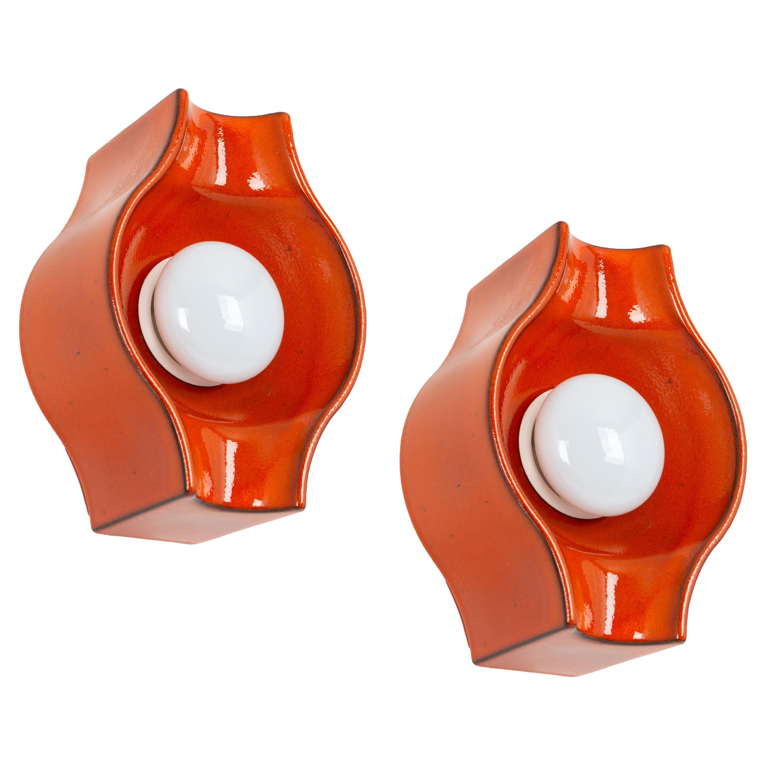 1 of 6 Lampada da parete arancione in ceramica Sputnik Disegnata da Cari Zalloni Germania anni '70 in vendita