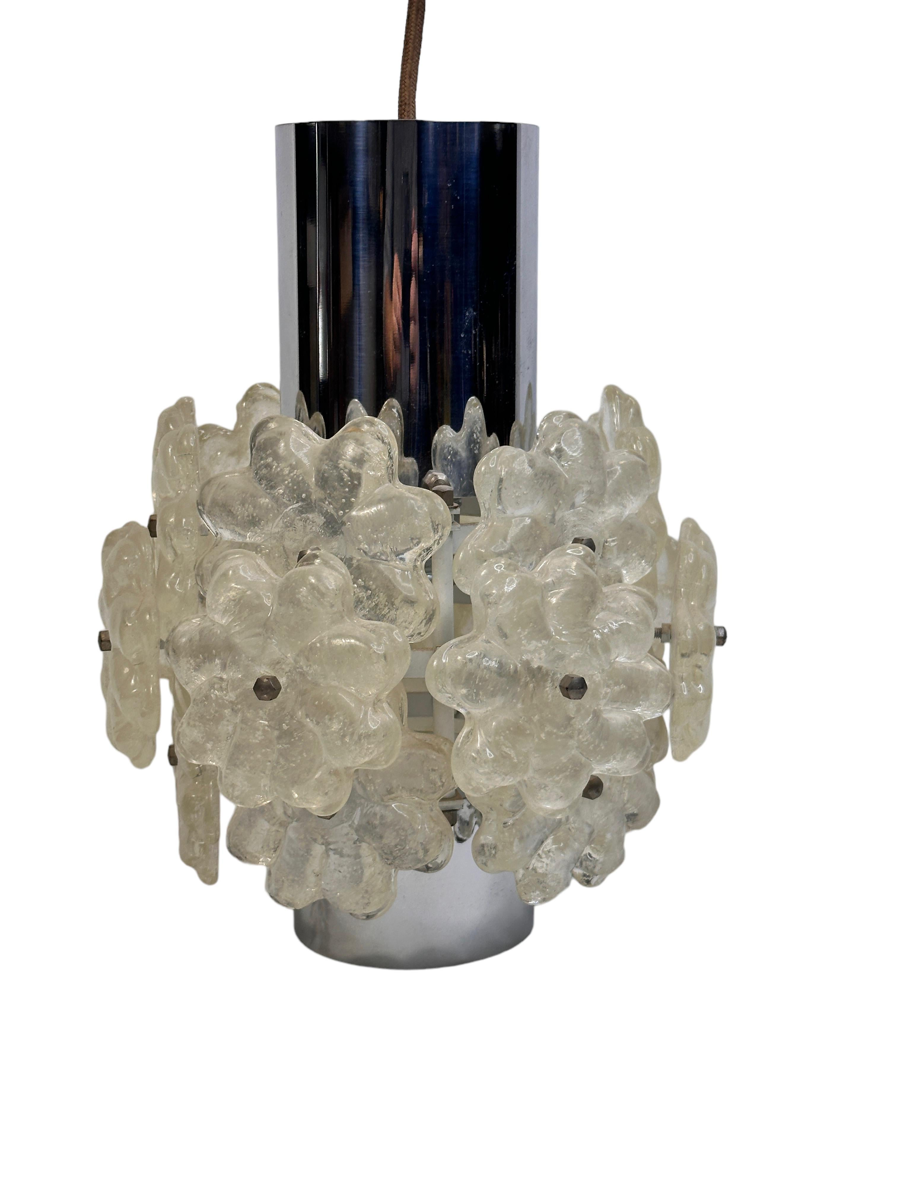 1 of 6 Chrome Pendant Fixture with Lucite Flower Clusters by Kalmar Austria 1960 For Sale 4