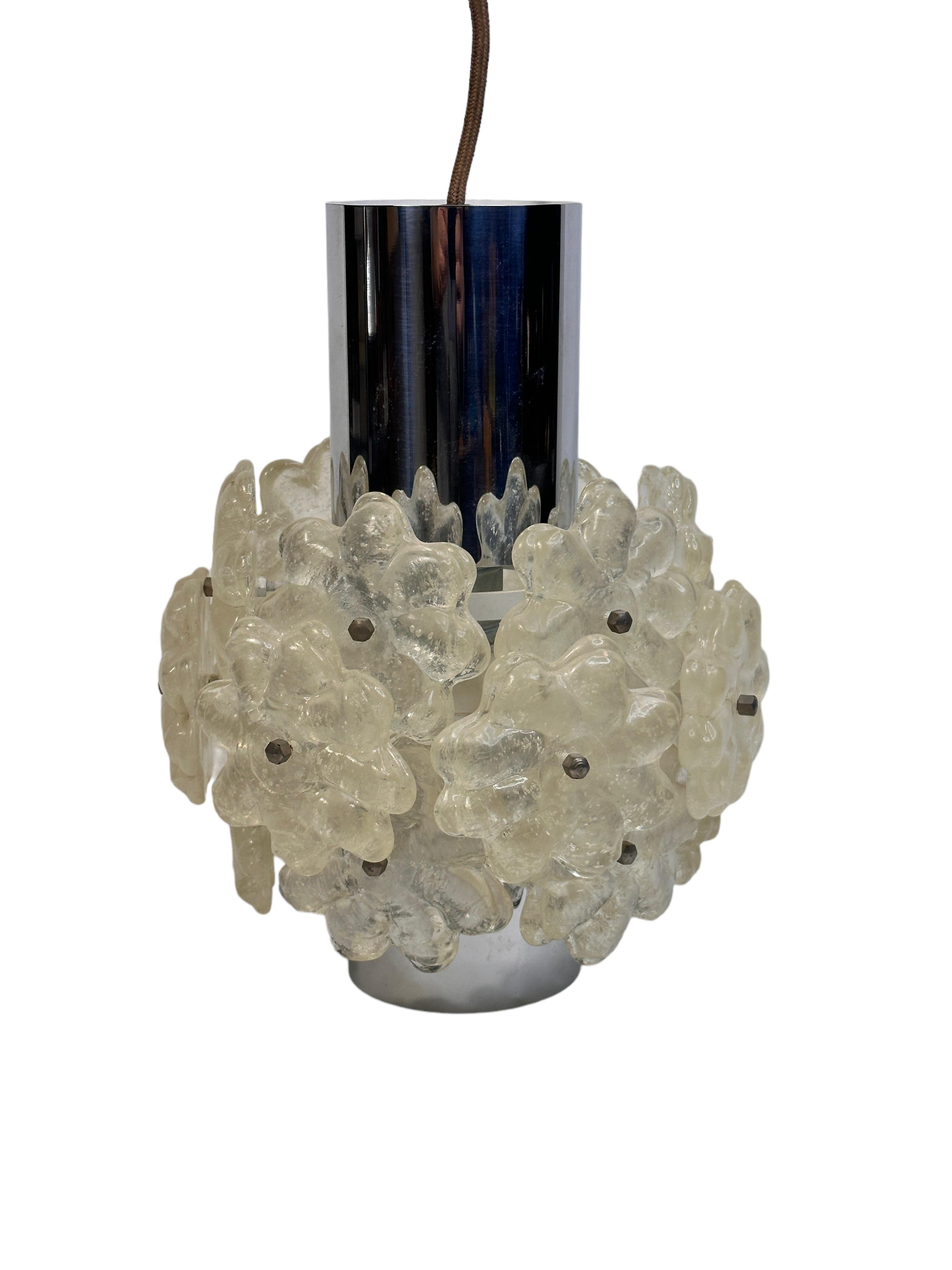 1 of 6 Chrome Pendant Fixture with Lucite Flower Clusters by Kalmar Austria 1960 For Sale 5