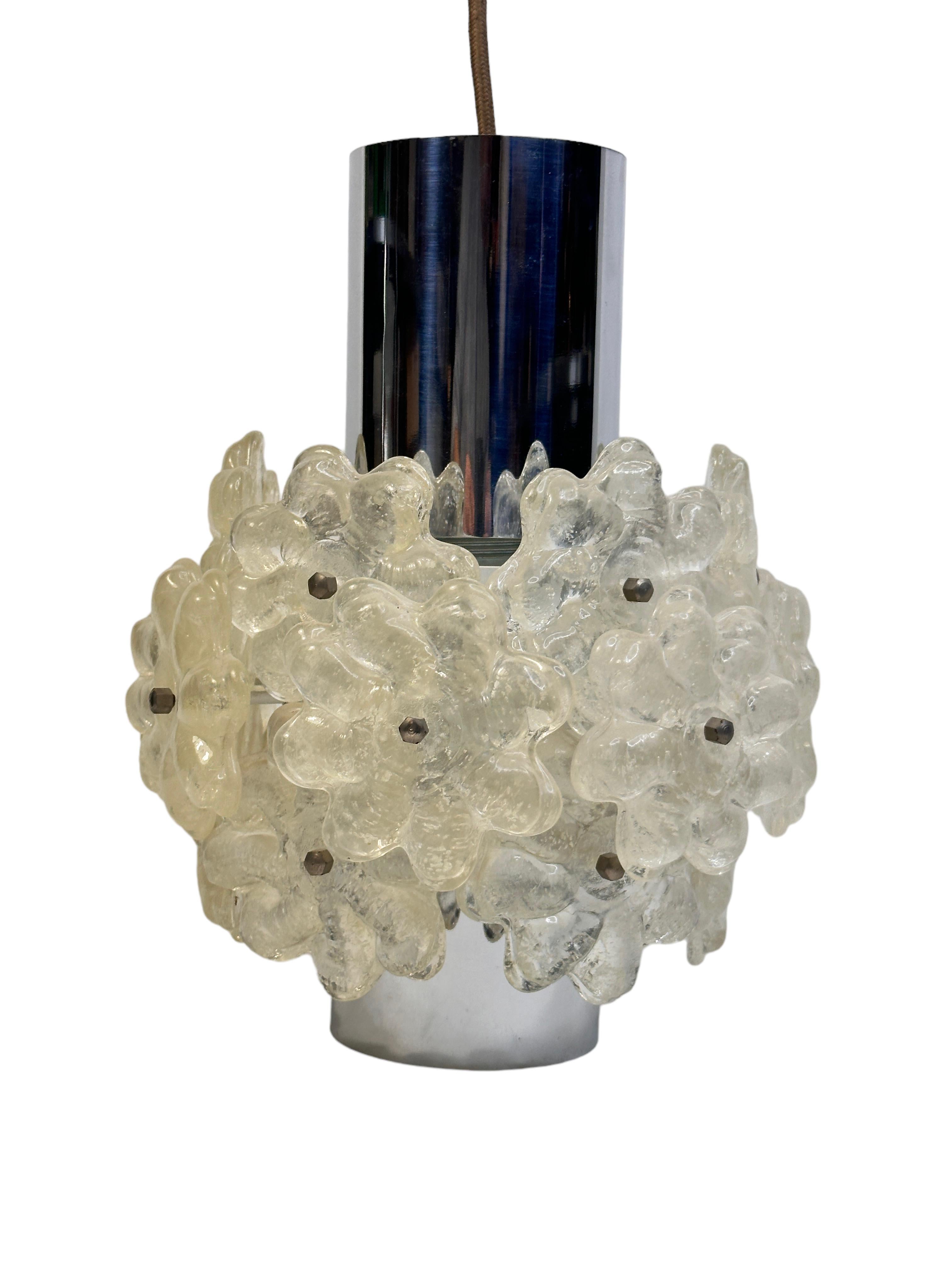 1 of 6 Chrome Pendant Fixture with Lucite Flower Clusters by Kalmar Austria 1960 For Sale 7