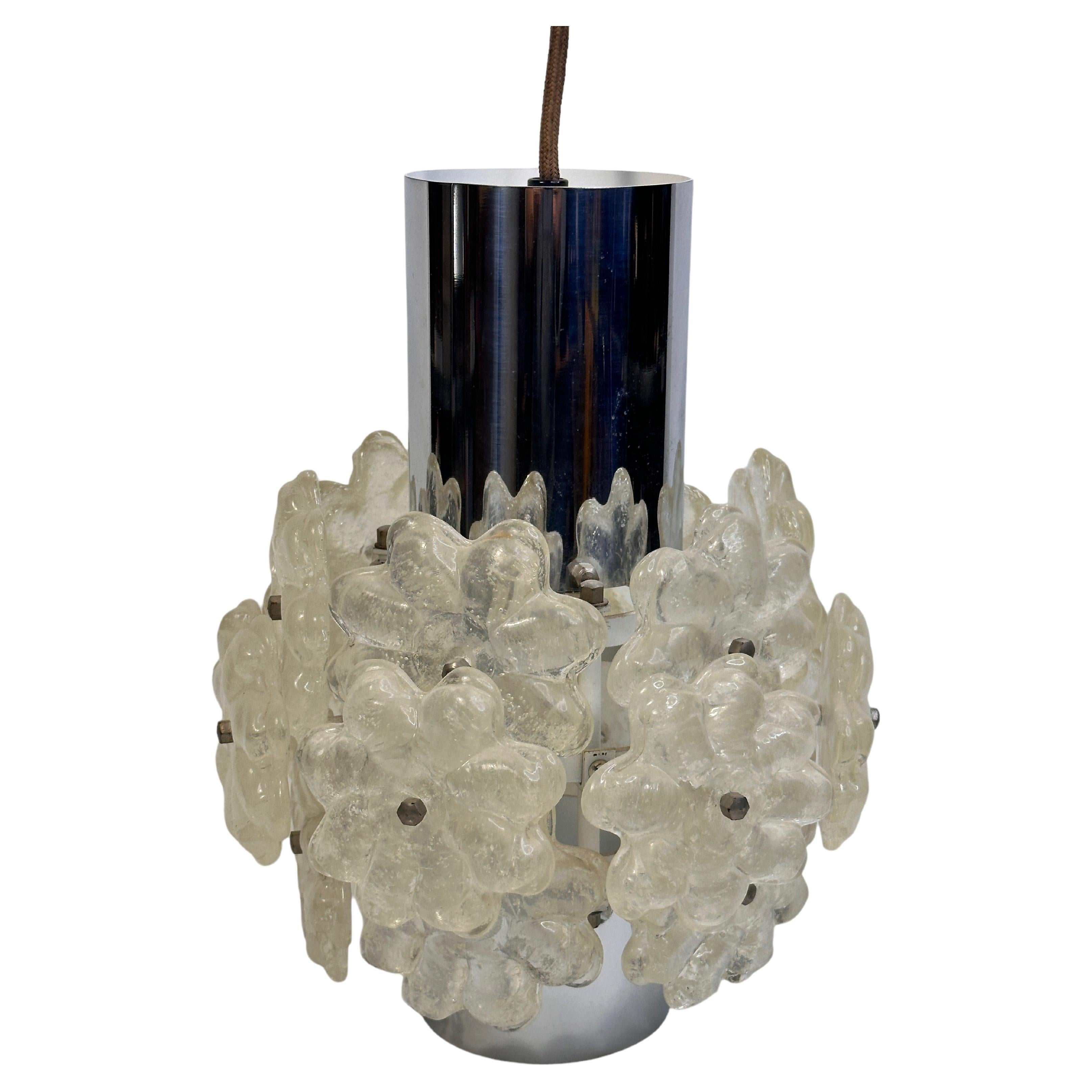 1 of 6 Chrome Pendant Fixture with Lucite Flower Clusters by Kalmar Austria 1960 For Sale