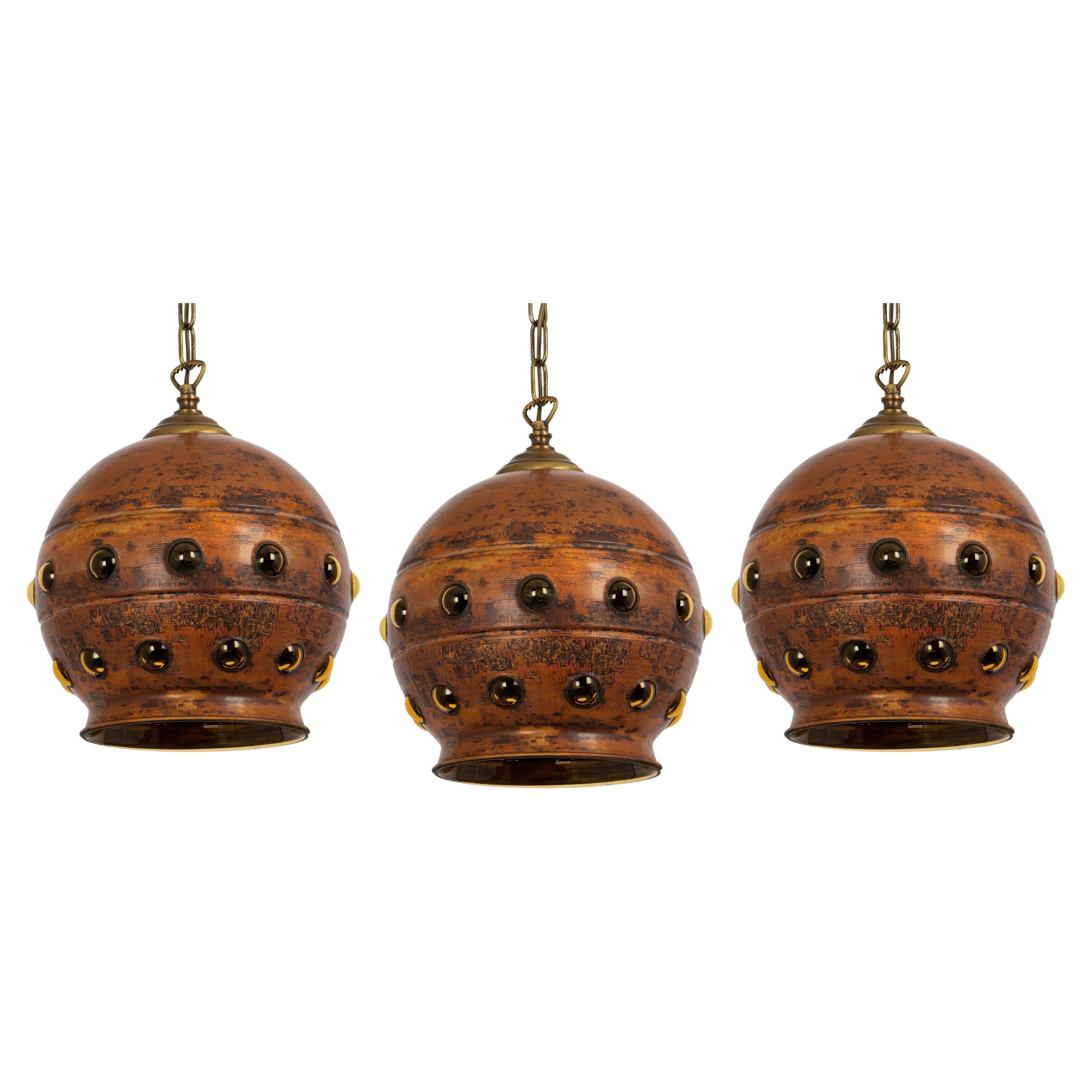 1 of 6 Copper & Amber Glass Bubble Pendant Lamp in Nanny Still style, 1960s