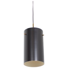 1 of 6 Cylindrical Metal and Brass Stilnovo Pendants, Italy, 1950s 