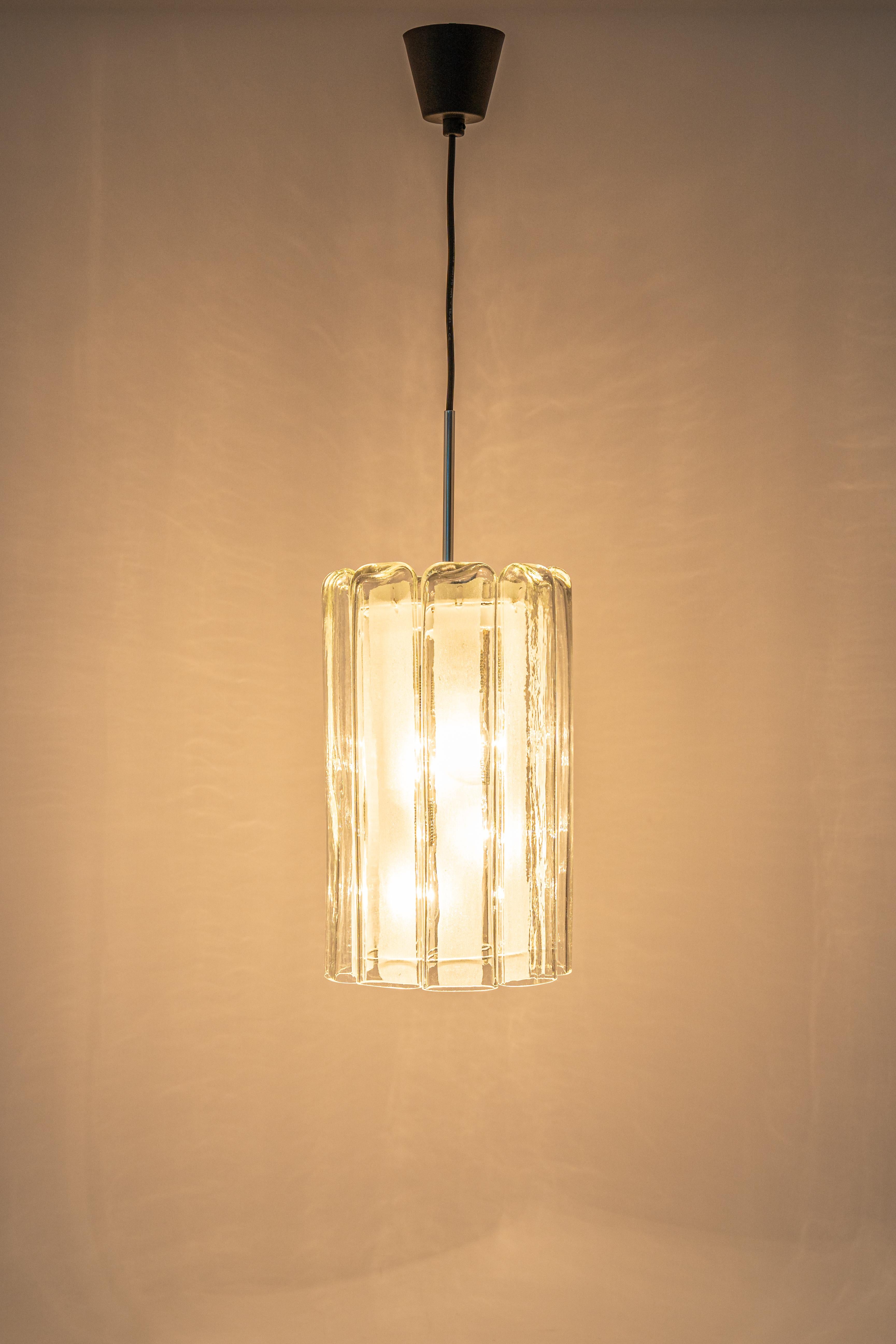 1 of 6 Cylindrical Pendant Fixture with Crystal Glass by Doria, Germany, 1970s For Sale 4