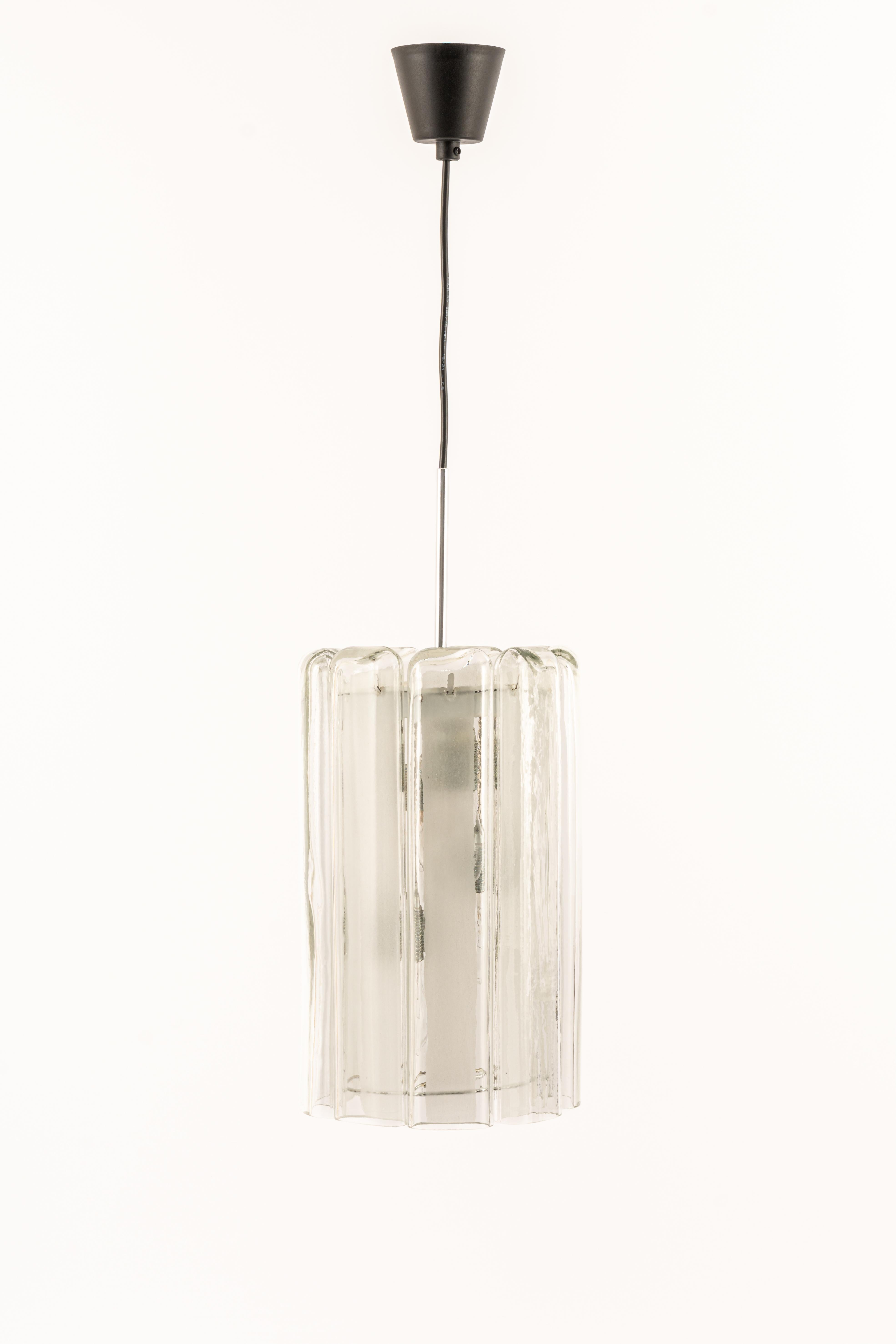 Late 20th Century 1 of 6 Cylindrical Pendant Fixture with Crystal Glass by Doria, Germany, 1970s For Sale